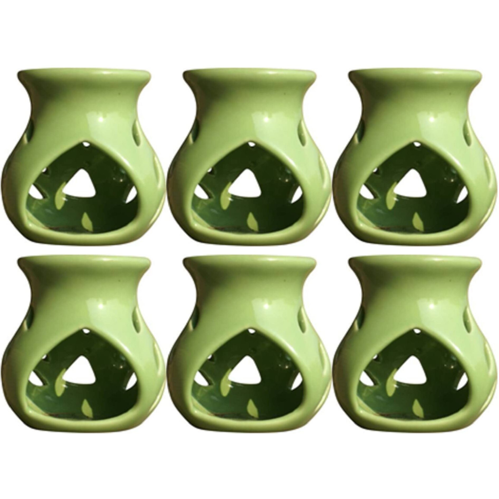 Mkd2 Rise Ceramic Candle Essential Oil Burner Diffuser Lamp -Set of 6 (Green) for Home Fragrance
