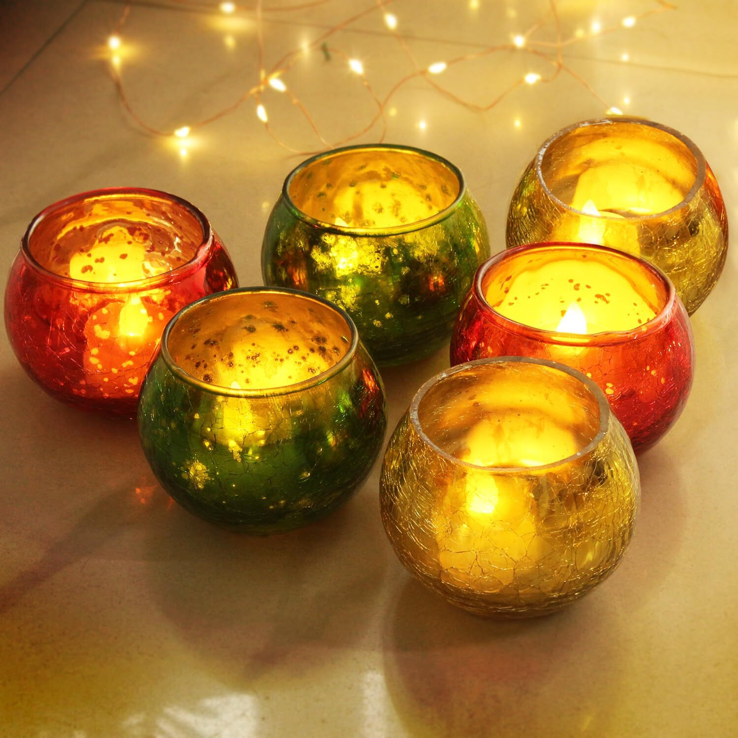 TIED RIBBONS Pack of 6 Turkish Murcury Glass Votive Tealight Candle Holders - Christmas Decorations Items for Home Decor Dining Table Restaurant Xmas Gifts (Pack of 6, Glass)
