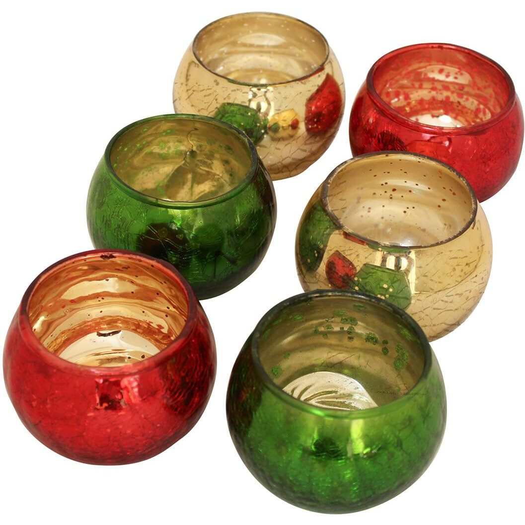 TIED RIBBONS Pack of 6 Turkish Murcury Glass Votive Tealight Candle Holders - Christmas Decorations Items for Home Decor Dining Table Restaurant Xmas Gifts (Pack of 6, Glass)