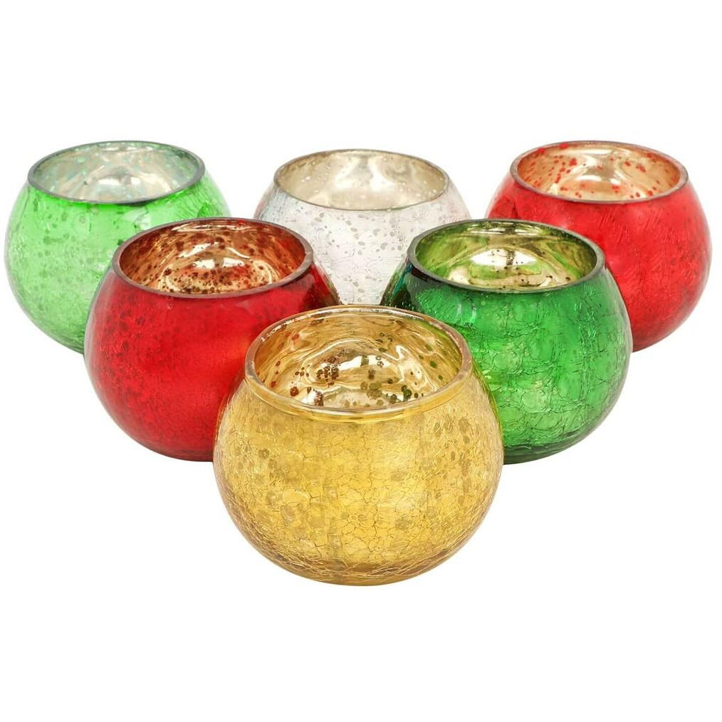 TIED RIBBONS Pack of 6 Turkish Murcury Glass Votive Tealight Candle Holders - Christmas Decorations Items for Home Decor Dining Table Restaurant Xmas Gifts (Pack of 6, Glass)