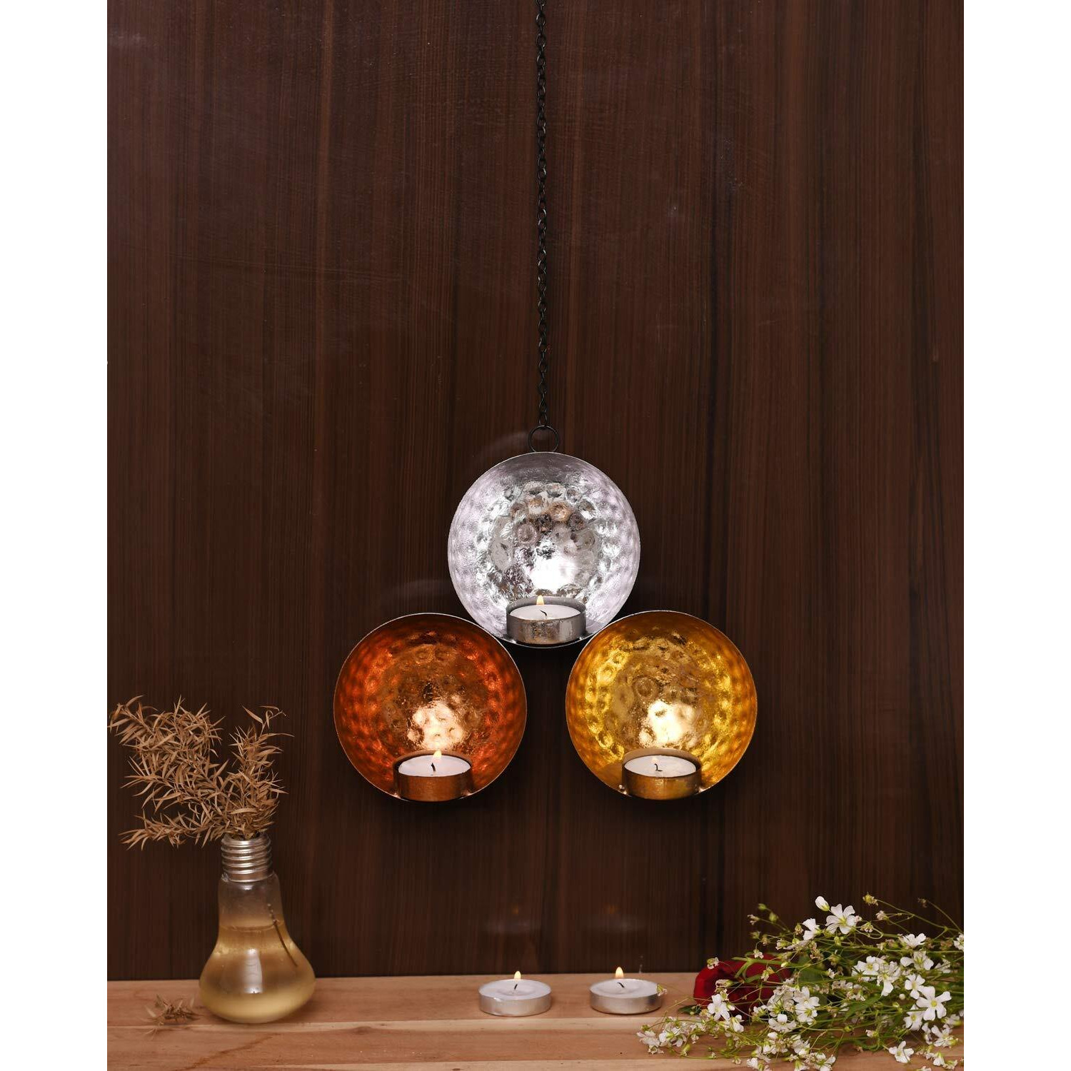 Collectible India Iron Antique Design Hanging Tealight Candle Holder