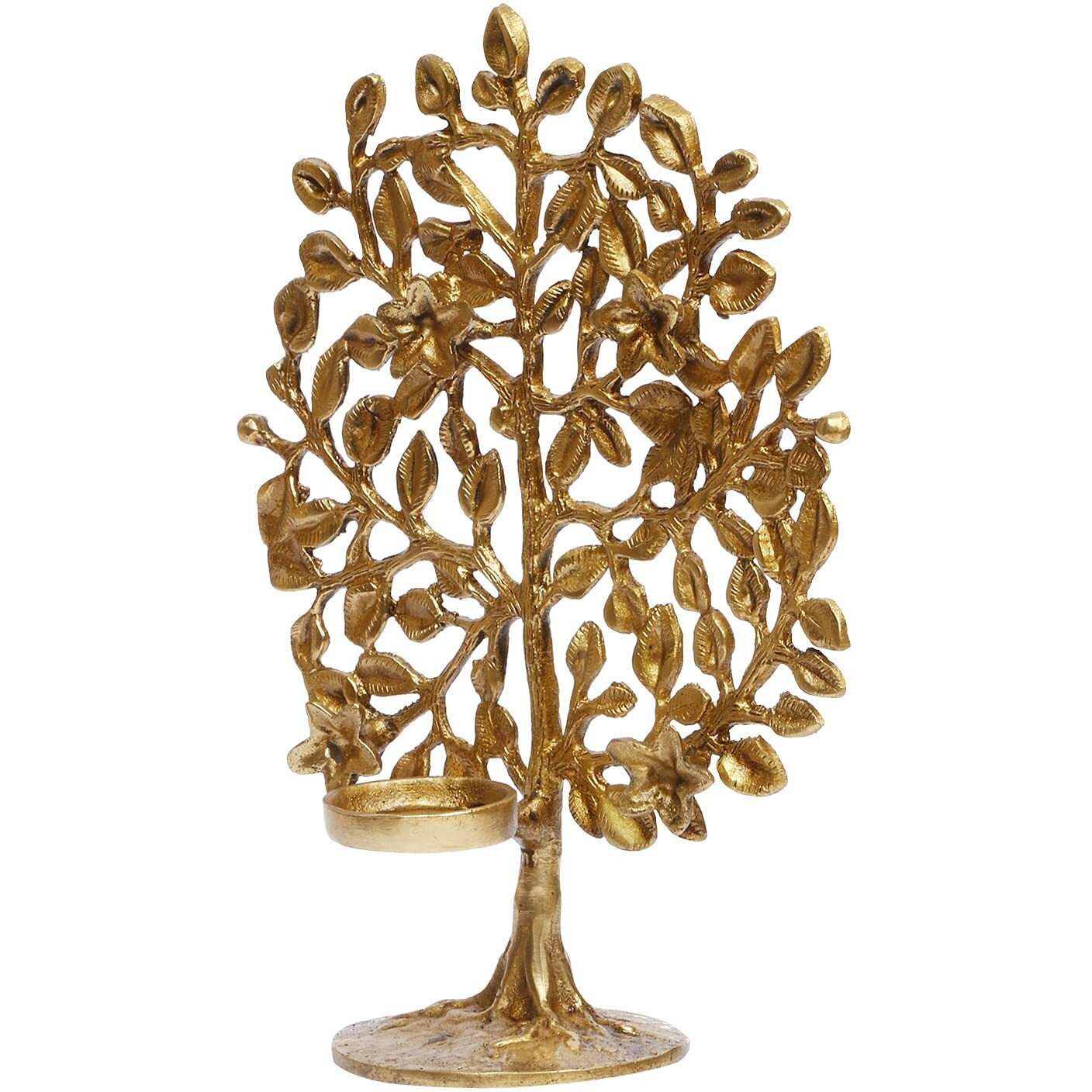Artvarko Brass Decorative Kalpavriksha Tree of Life Flowers Candle Tea Holder Handicraft Product Decorative Table Top Decor Life Vastu Remedies for Home and Office 8.5 Inches