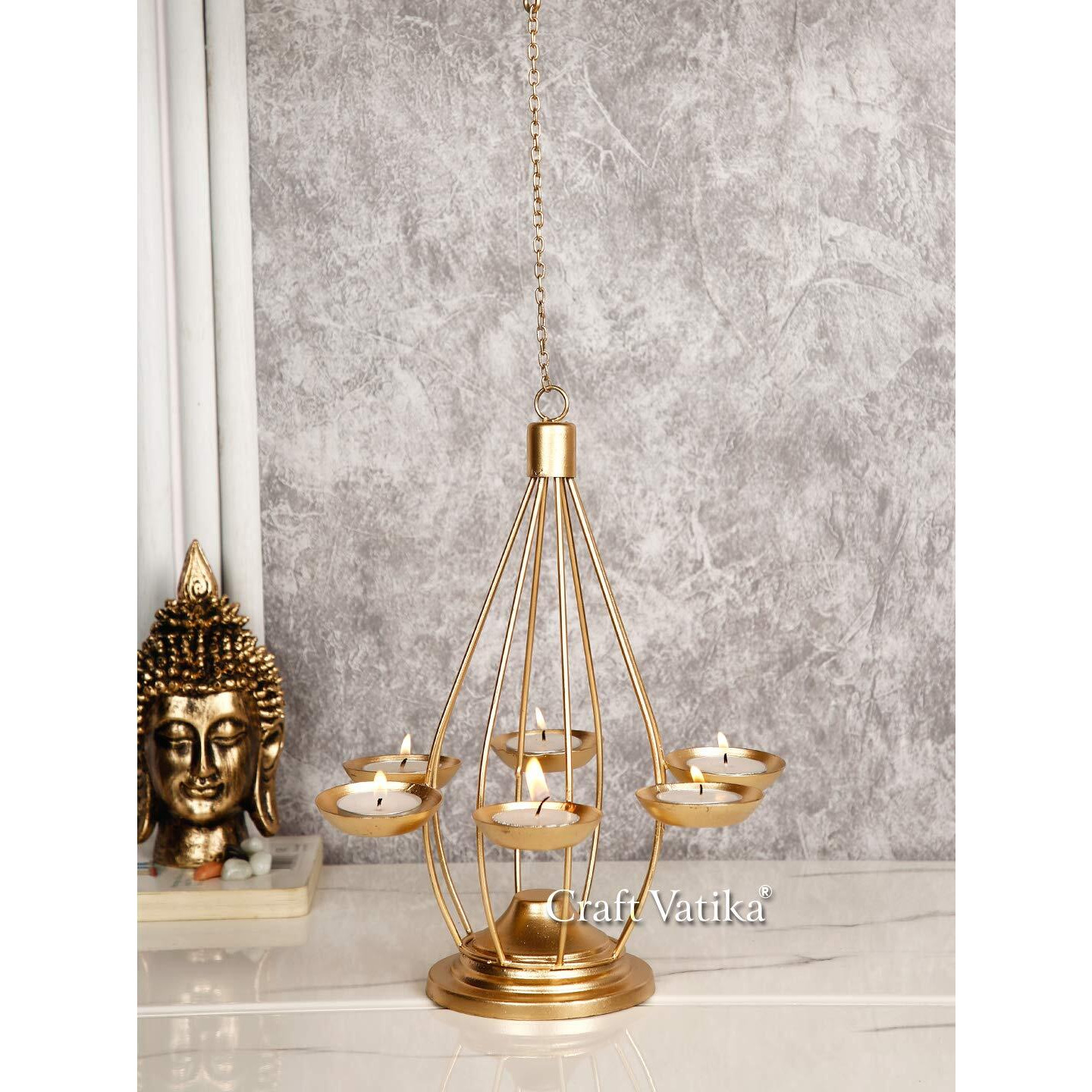 CraftVatika Metal Tealight Candle Holder Hanging Lantern Tea Light Candle Holders Stand for Wall Home Bedroom Living Room Festival Garden Decoration