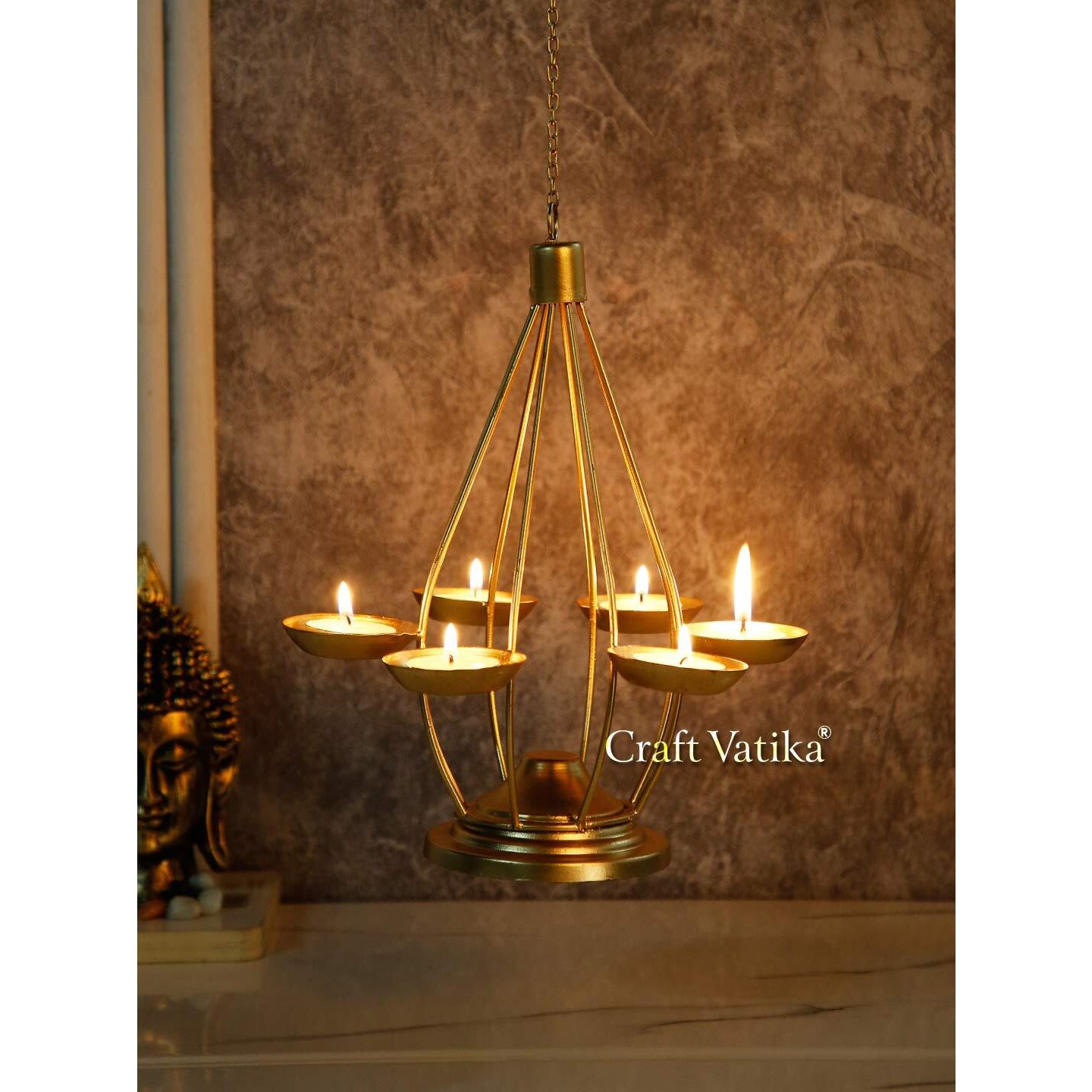 CraftVatika Metal Tealight Candle Holder Hanging Lantern Tea Light Candle Holders Stand for Wall Home Bedroom Living Room Festival Garden Decoration