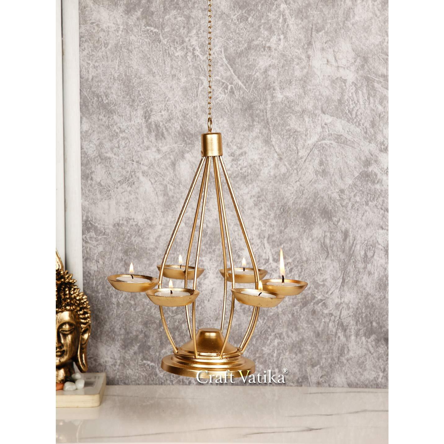 CraftVatika Metal Tealight Candle Holder Hanging Lantern Tea Light Candle Holders Stand for Wall Home Bedroom Living Room Festival Garden Decoration
