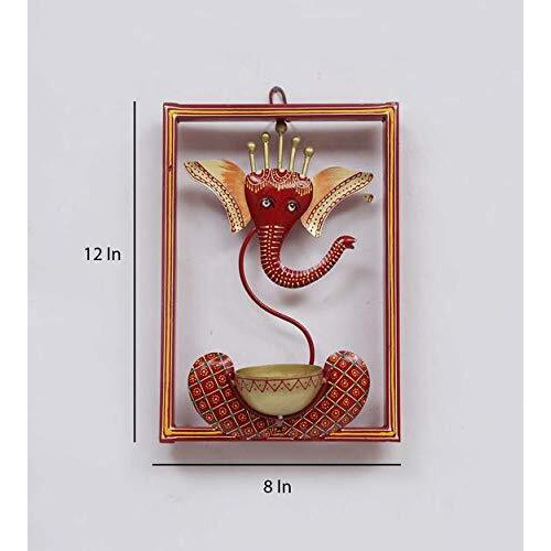 CraftVatika Ganesha Idol Iron Wall Hanging Showpiece Tea Light Candle Holder Stand for Home Living Room Decoration