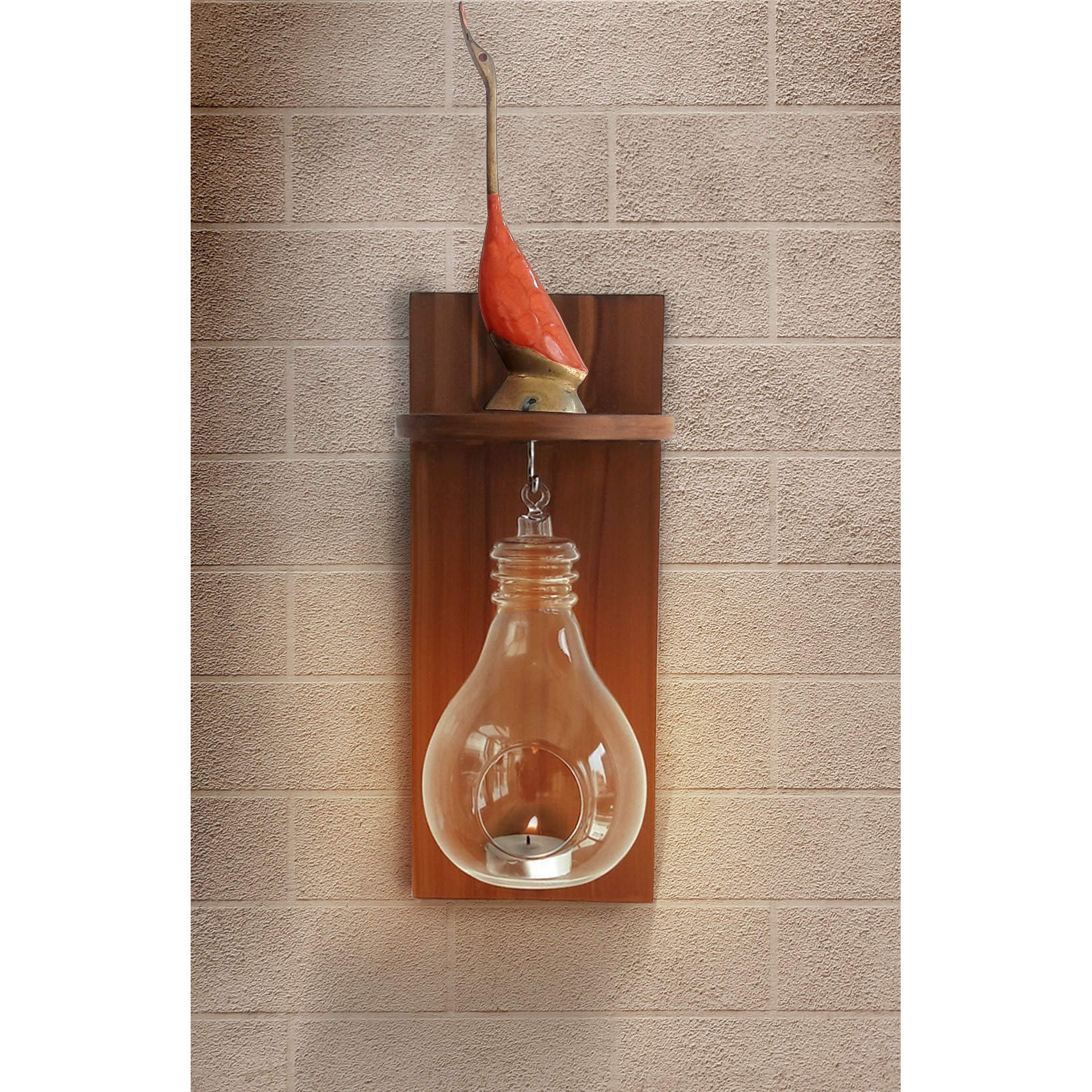TiedRibbons Decorative Bulb Shape Tealight Holder with Wooden Shelve | tealight Candle Holders | Gift Items for House Warming | House Warming Gifts in Living Room