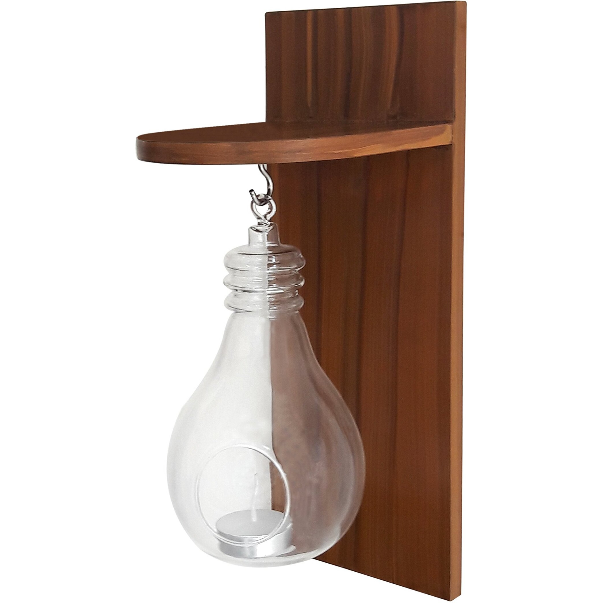 TiedRibbons Decorative Bulb Shape Tealight Holder with Wooden Shelve | tealight Candle Holders | Gift Items for House Warming | House Warming Gifts in Living Room