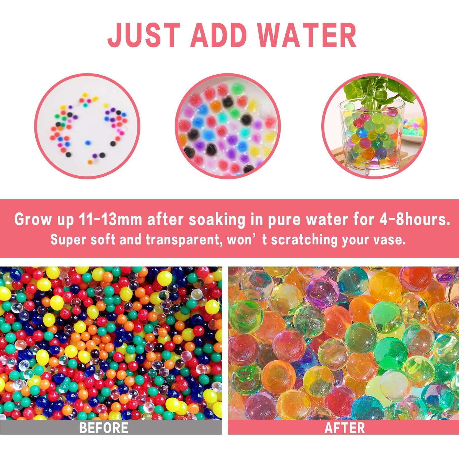ORIKASO 120000 Water Beads for Vases, Rainbow Mix Water Beads, Vase Fillers for Floating Pearls, Floating Candle Making, Wedding Centerpiece, Floral Arrangement, Christmas Decoration