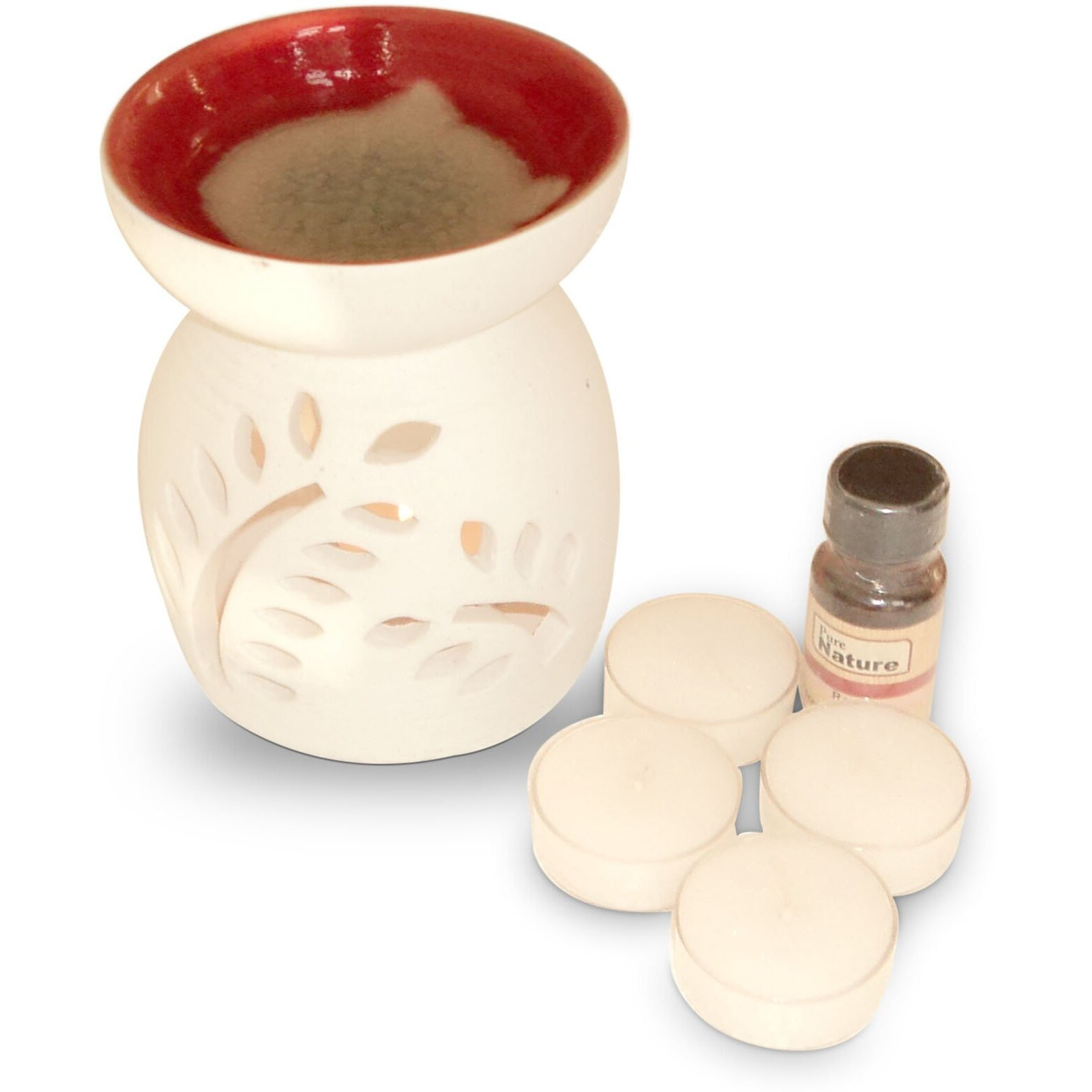 Pure Source India Ceramic Aroma with 10 ML Rose Aroma Oil Plus 4 Tea Light Candle