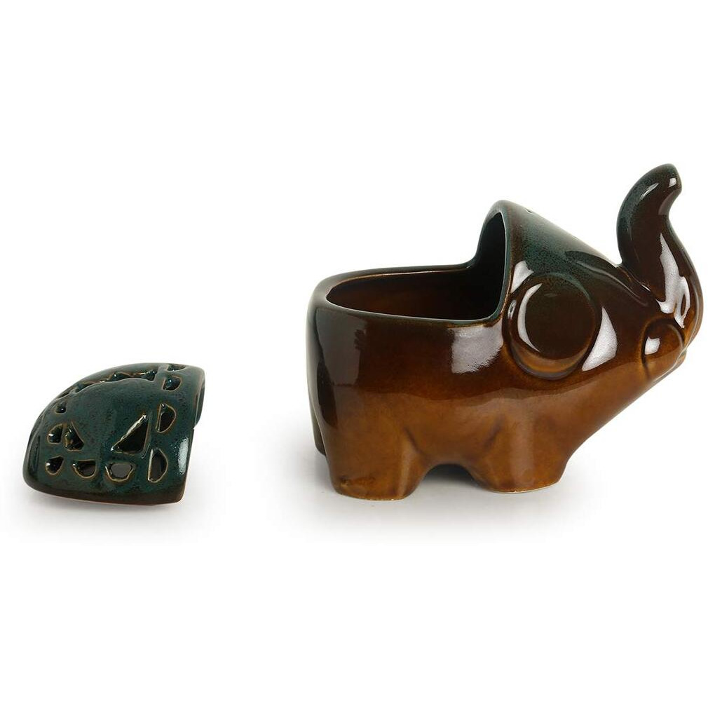 ExclusiveLane Amber & Teal Studio Pottery Ceramic Table Tea-Light Holder - Votive Tealight Holder For Dining Table Candle Stand For Home Decoration Candle Holders For Home Dcor Items In Living Room