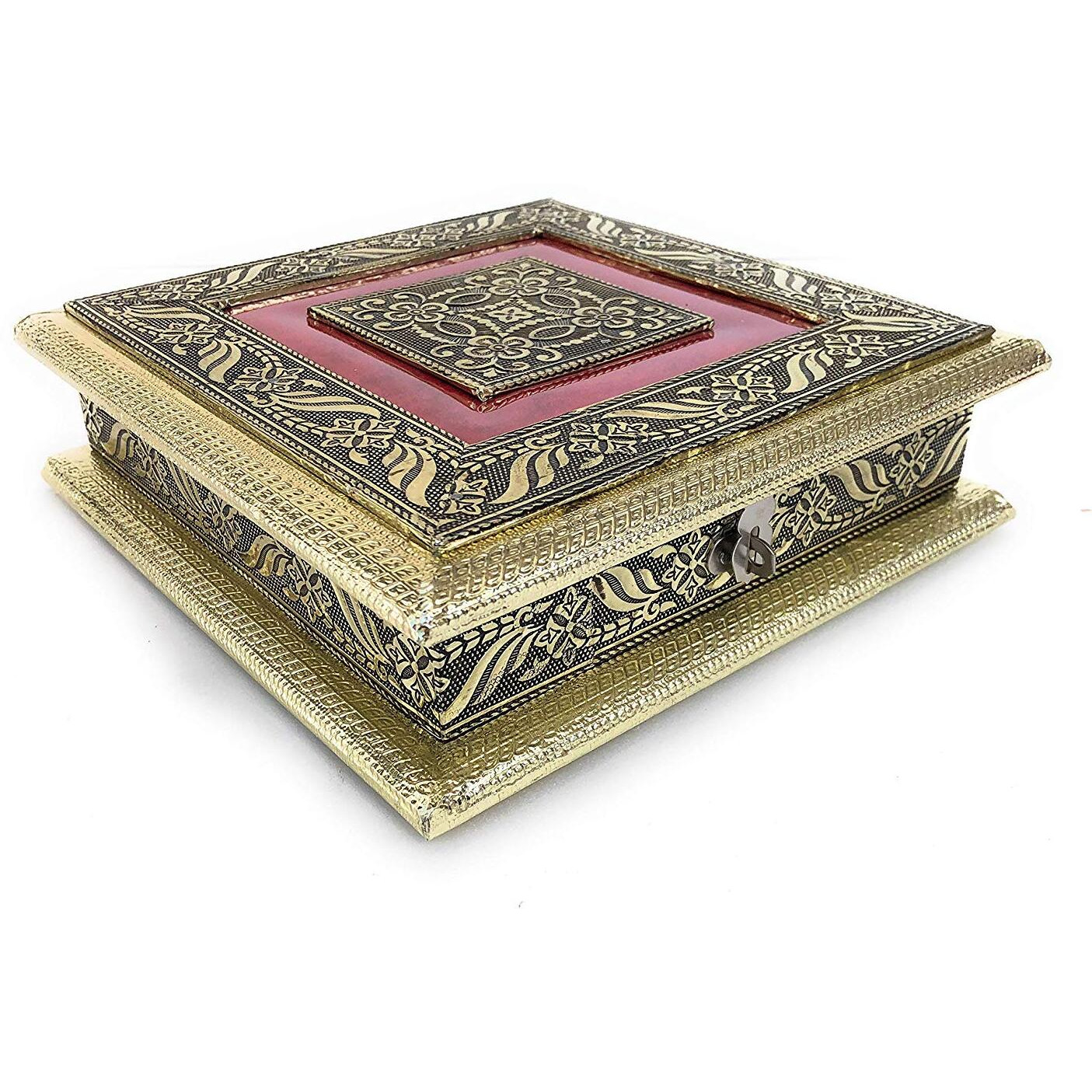 RIOMAX Decorative Empty Dry Fruit Box/Wooden Dry Fruit Box/Sweets Box/Gift Box/Mukhwash Box/Dry Fruit Tray (4 Section Box, Rajwadi Meva Oxidized)