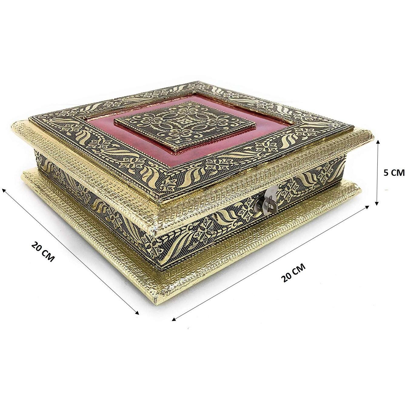 RIOMAX Decorative Empty Dry Fruit Box/Wooden Dry Fruit Box/Sweets Box/Gift Box/Mukhwash Box/Dry Fruit Tray (4 Section Box, Rajwadi Meva Oxidized)