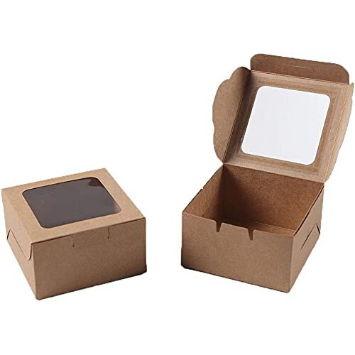 HOME REPUBLIC Paper Disposable Brownie Box, Pack of 25, Brown Mini Cake, 1 Pastry, Brownie, Donut, Muffin, Mithai, Macron, Pie Slice, Biscuits, Dry Fruits, Sweets, Souvenirs, Fast Food Box,