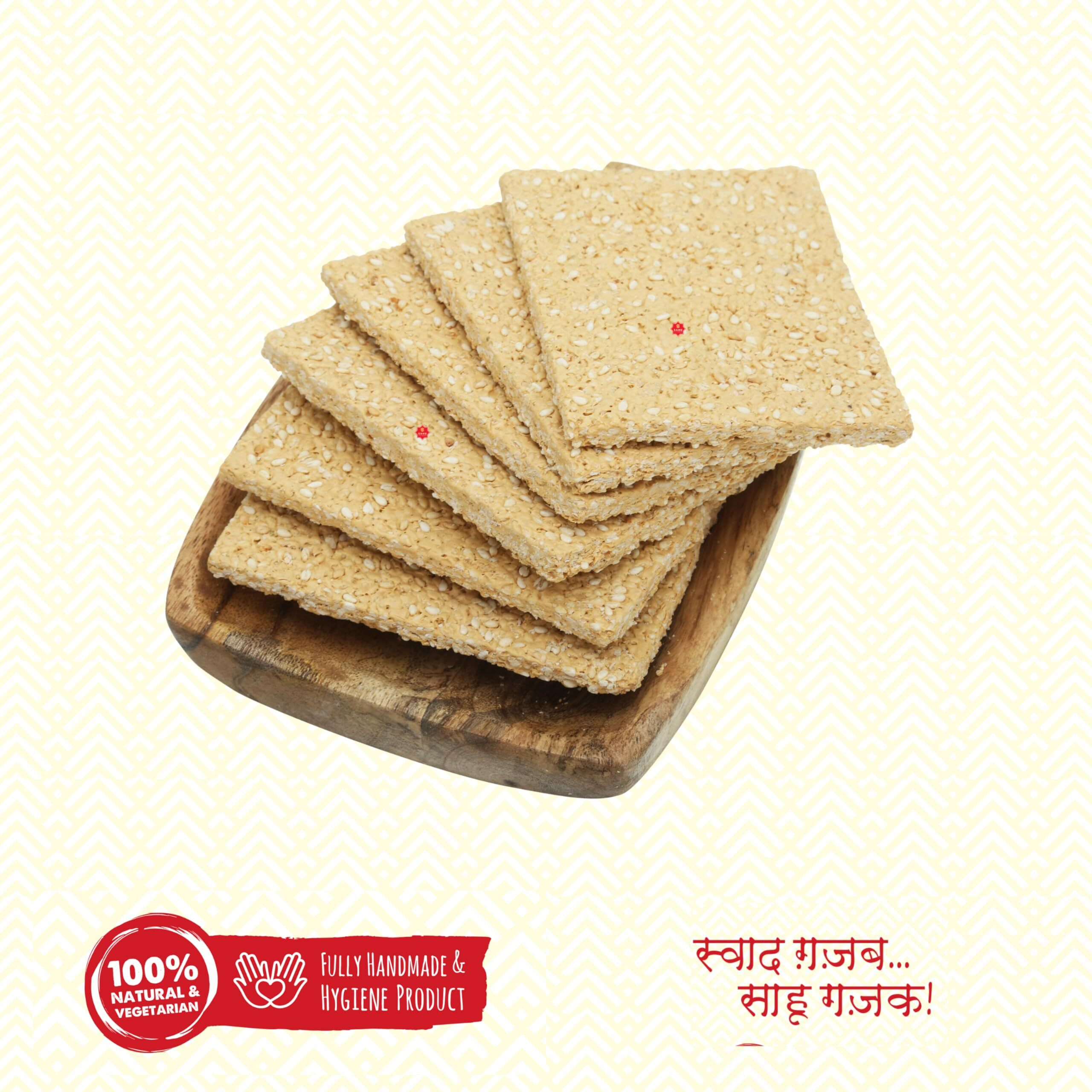 SAHU GAJAK BHANDAR Rajasthani Homemade Traditional Tilpatti Gajjak 350g | Sesame Chikki | Til Patti | Tilli Gachak | Healthy Snacks and Sweets | No Added Preservatives and Colours and Flavours