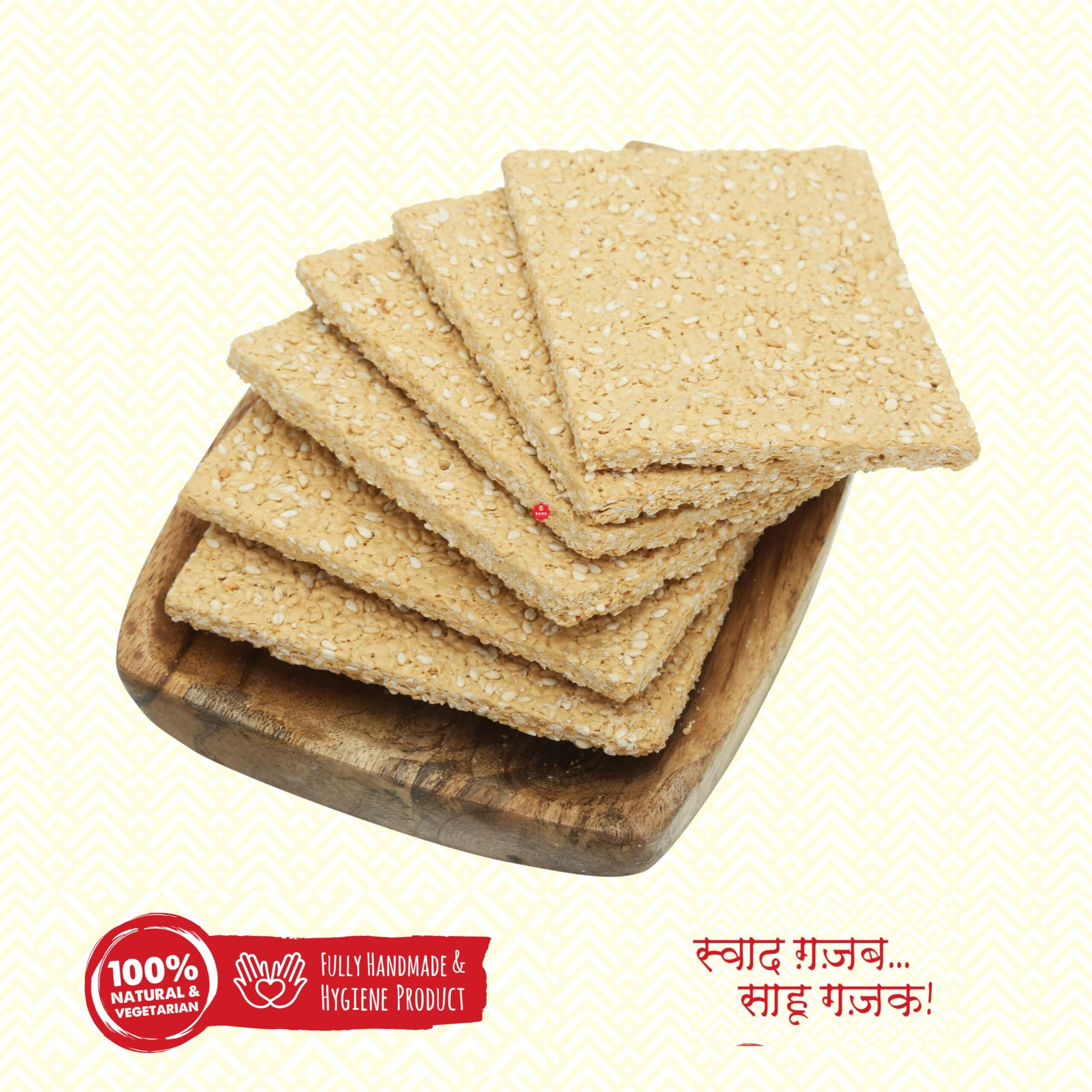 SAHU GAJAK BHANDAR Rajasthani Homemade Traditional Tilpatti Gajjak 350g | Sesame Chikki | Til Patti | Tilli Gachak | Healthy Snacks and Sweets | No Added Preservatives and Colours and Flavours
