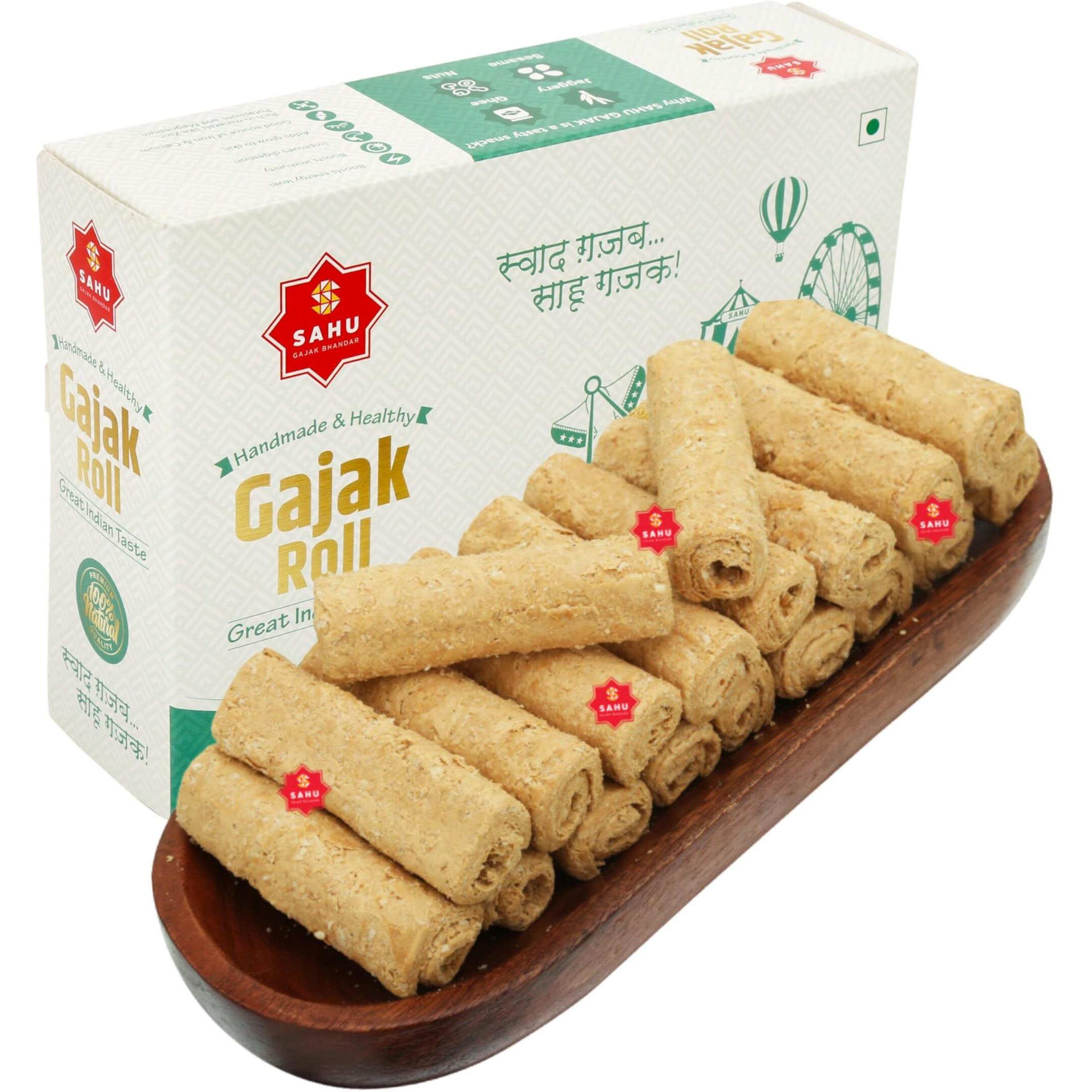 SAHU GAJAK BHANDAR Rajasthani Homemade Crispy Gazak Sweet Roll 350 Gm | Gajjak | Sesame Chikki | Tilkut Sweets | Ghachak | Gazzak | Healthy Snack Gift Boxes