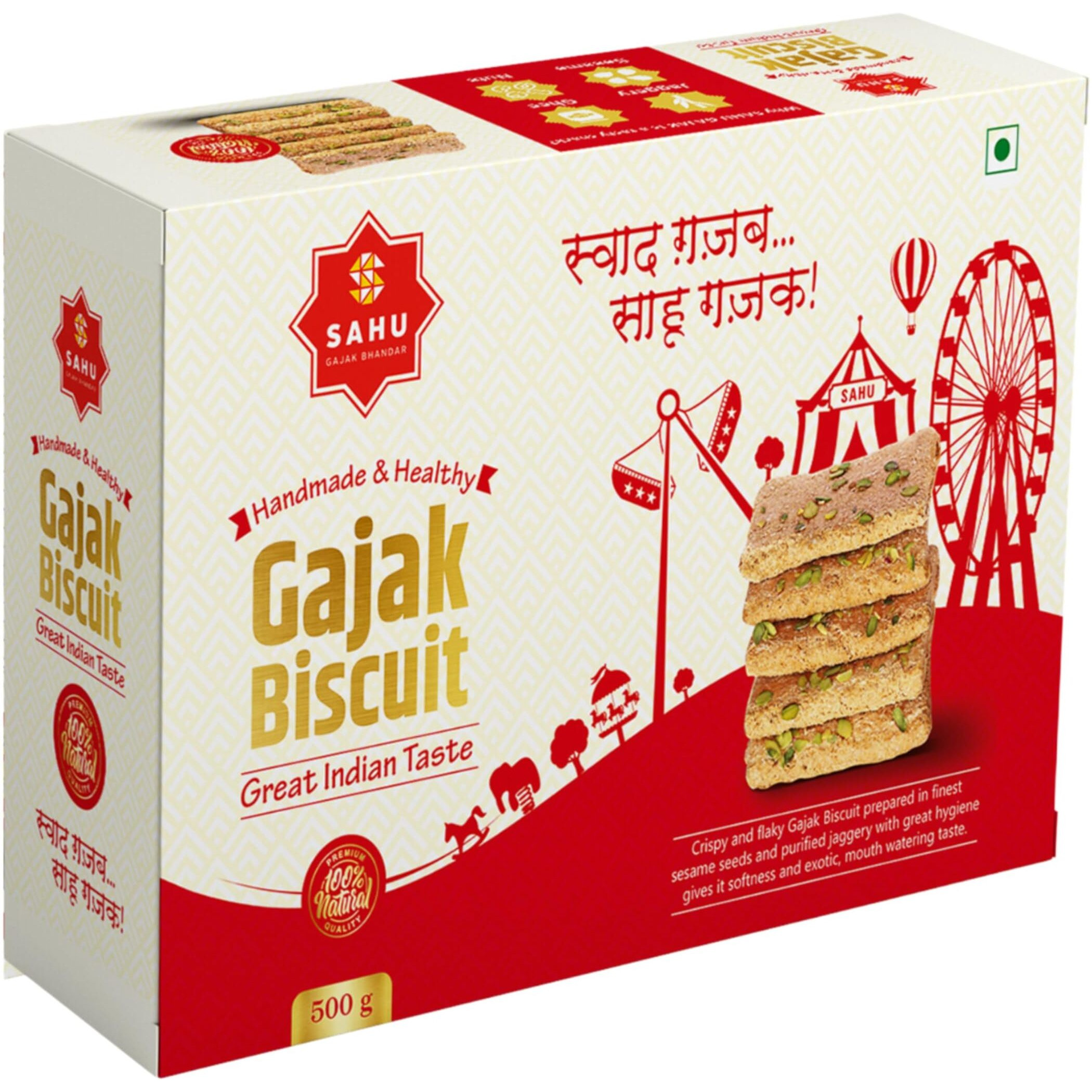 SAHU GAJAK BHANDAR Rajasthani Homemade Traditional Khasta Gazak 500 Gm | Healthy Snacks and Sweets | Gajjak | Gud Gachak | Gazzak | Til Ki Chikki | No Added Preservatives and Colours and Flavours