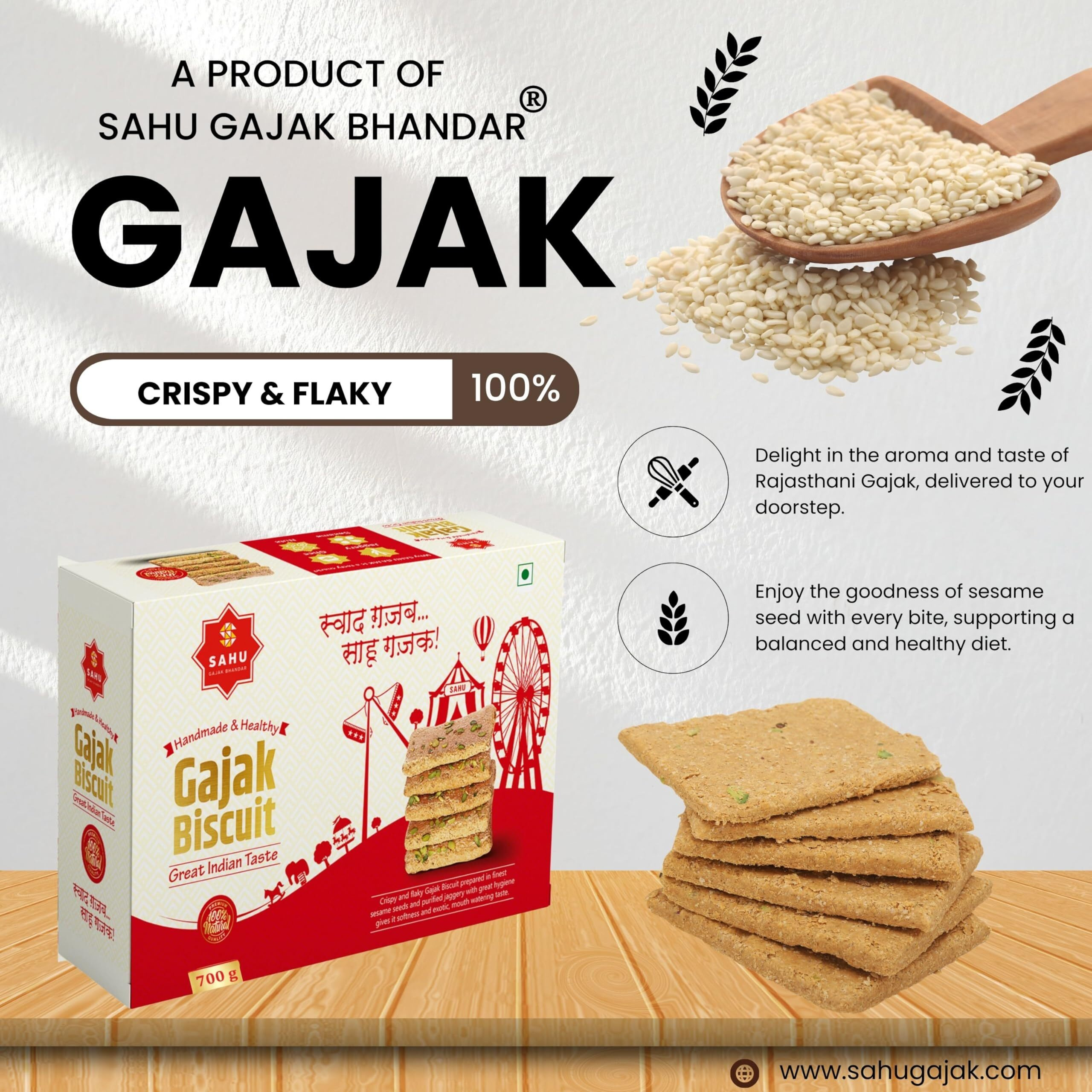 SAHU GAJAK BHANDAR Rajasthani Homemade Gazak 700g | Exquisite Gajjak | Jaggery Sweets | Til Gazzak | Sesame Chikki Snacks | No Added Preservatives