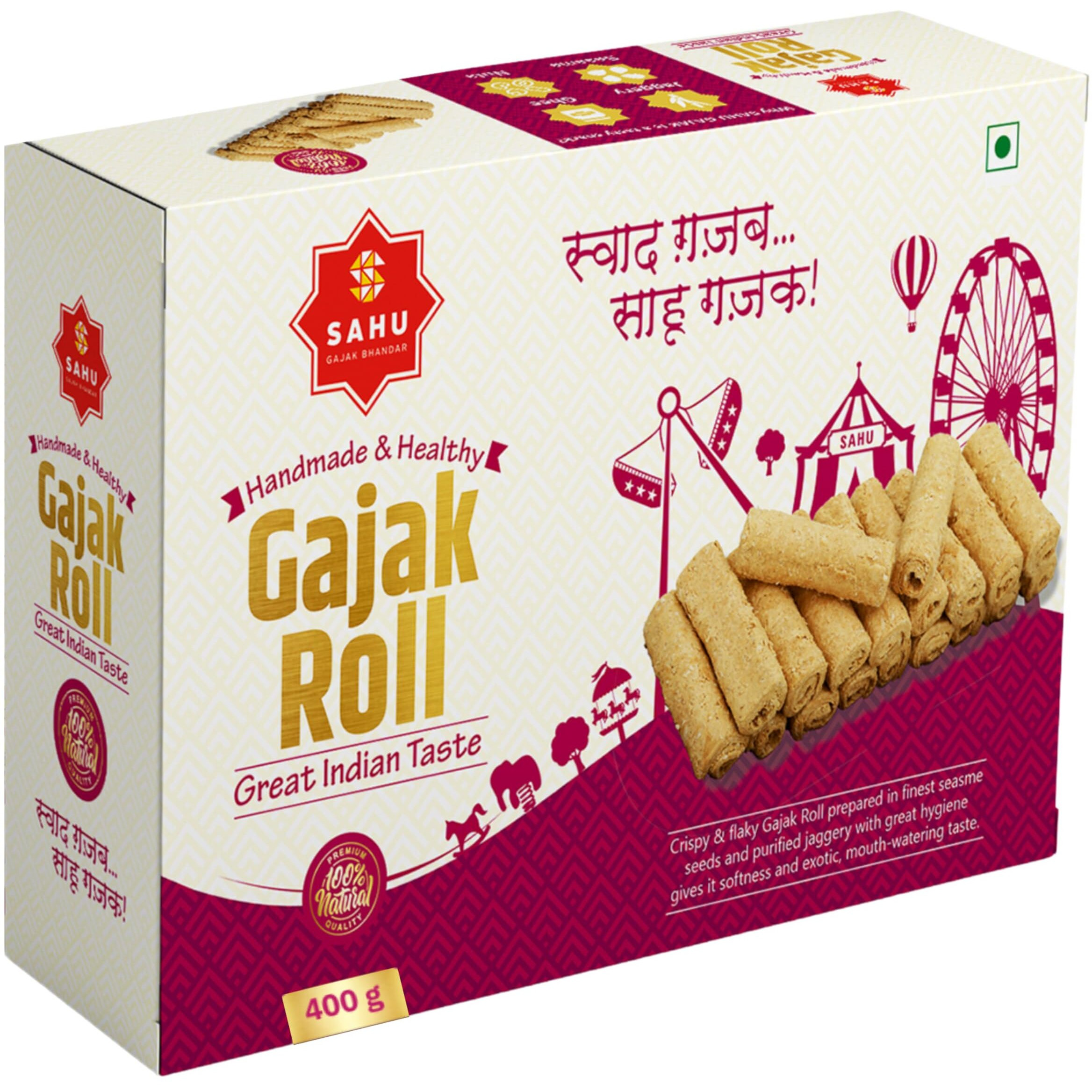 SAHU GAJAK BHANDAR Rajasthani Homemade Khasta Gajjak Roll 400 Gm Healthy Til Gud Gazzak Snacks | Ghajak | Ghazak Sweets | Jaggery Gazak | Sesame Chikki | No Added Preservatives and Colours