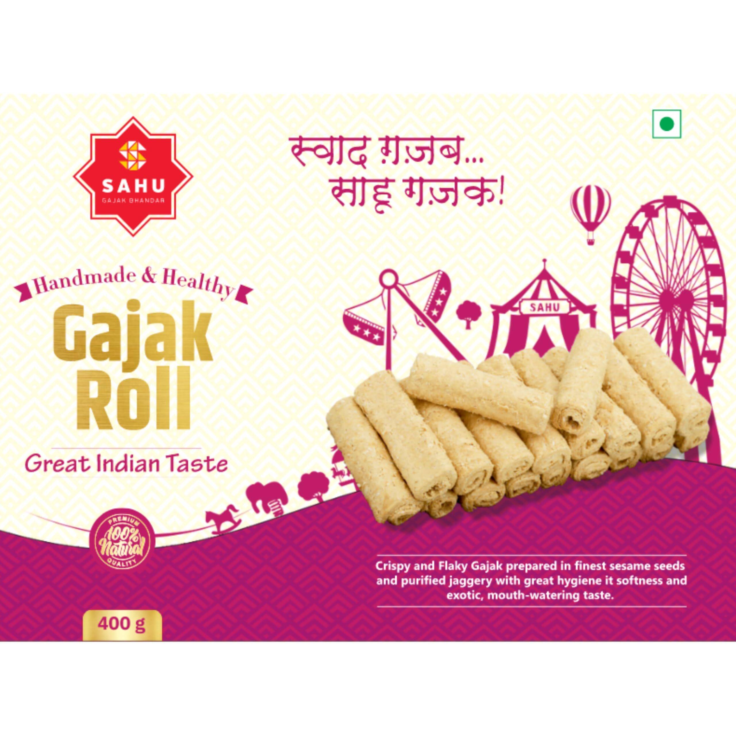 SAHU GAJAK BHANDAR Rajasthani Homemade Khasta Gajjak Roll 400 Gm Healthy Til Gud Gazzak Snacks | Ghajak | Ghazak Sweets | Jaggery Gazak | Sesame Chikki | No Added Preservatives and Colours