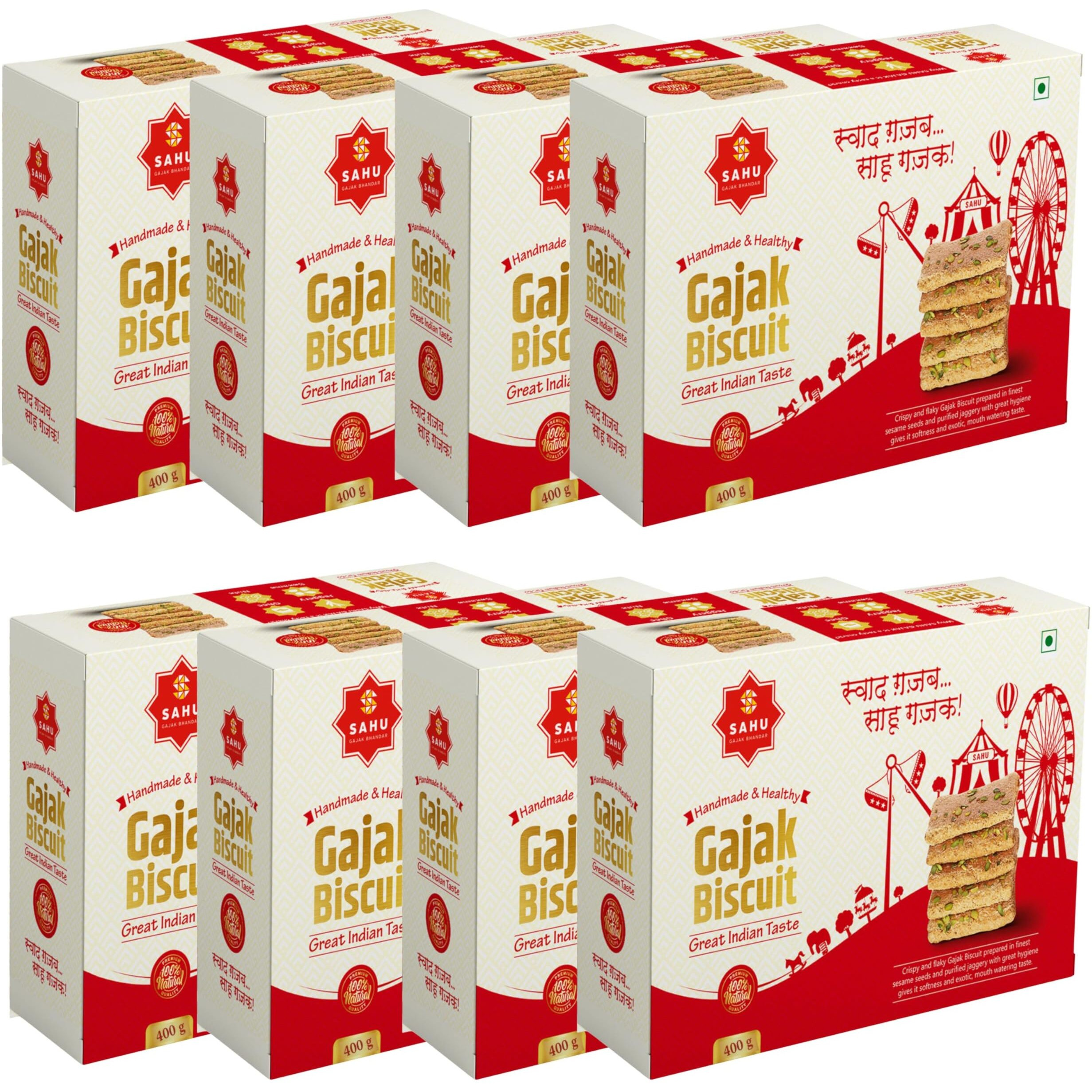 SAHU GAJAK BHANDAR Crispy & Flaky Gajjak 3600 Gm (Pack of 9 Each 400) | Chikki | Gazak | Gachak | Gazak | Gazzak | Tilkut |Sesame Bar |Jaggery Sweets & Snacks | Healthy Snack Gift Boxes