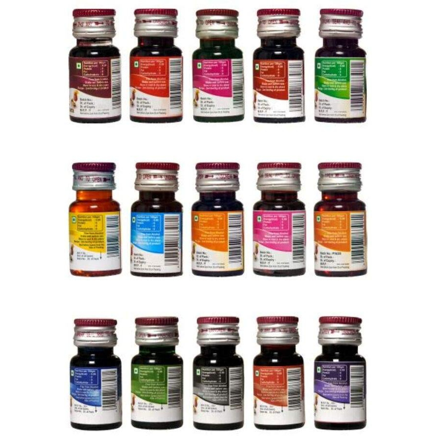 Papilon Liquid Food Colour Pack of 20ml x 15 Bottles for Cake/ Baking/ Cookies/icecreams/Sweets