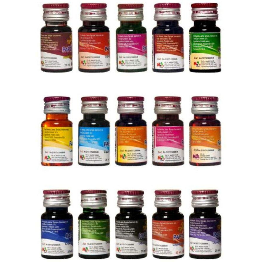 Papilon Liquid Food Colour Pack of 20ml x 15 Bottles for Cake/ Baking/ Cookies/icecreams/Sweets