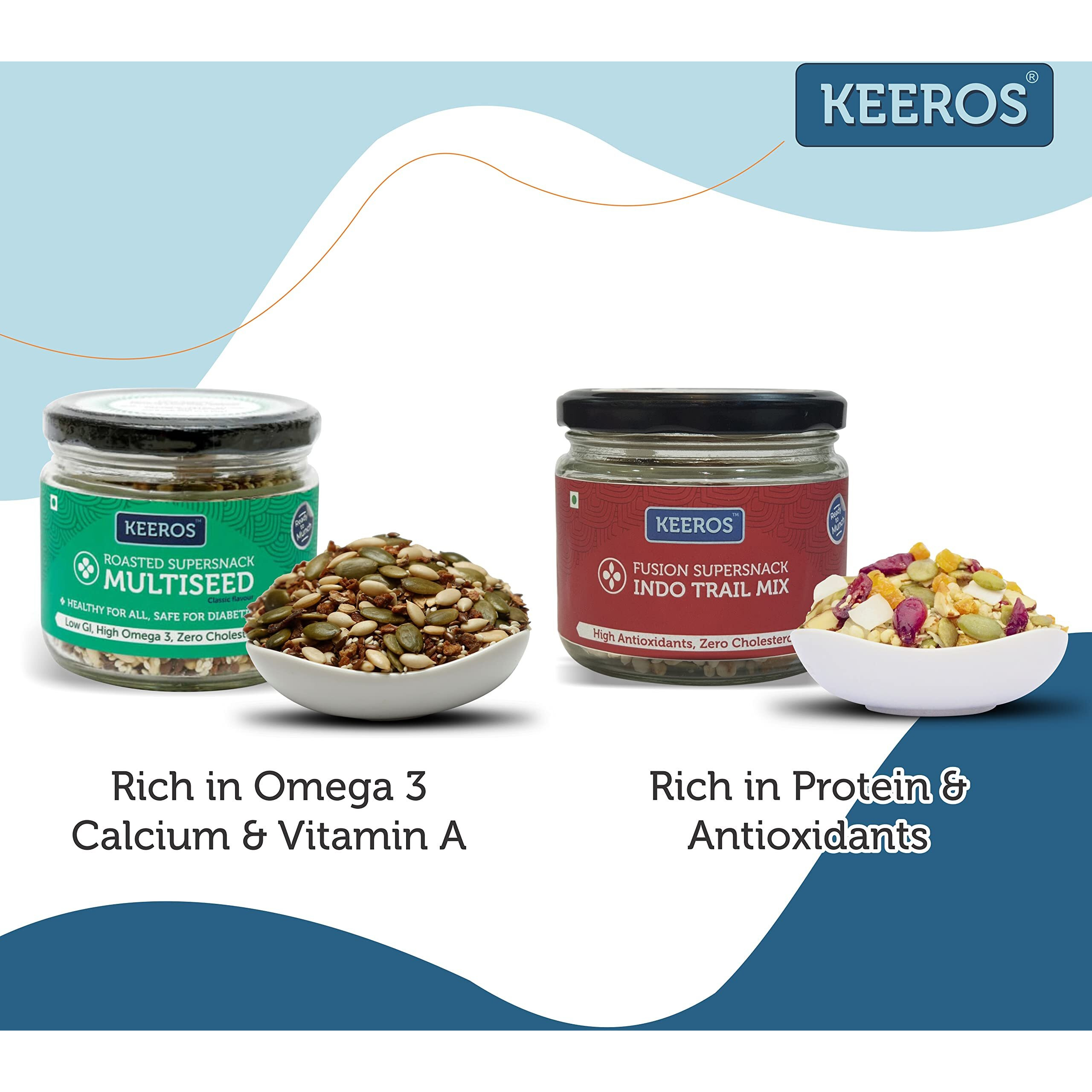 Keeros Healthy Rakhi Sweets Gift Box with Roli Moli Chandan Tikka Chawal Mishri |Combo of 2 varieties of Tasty & Nutritious Dry Fruits Mixed Snacks in Glass Jars packed in a Premium Gift Hamper
