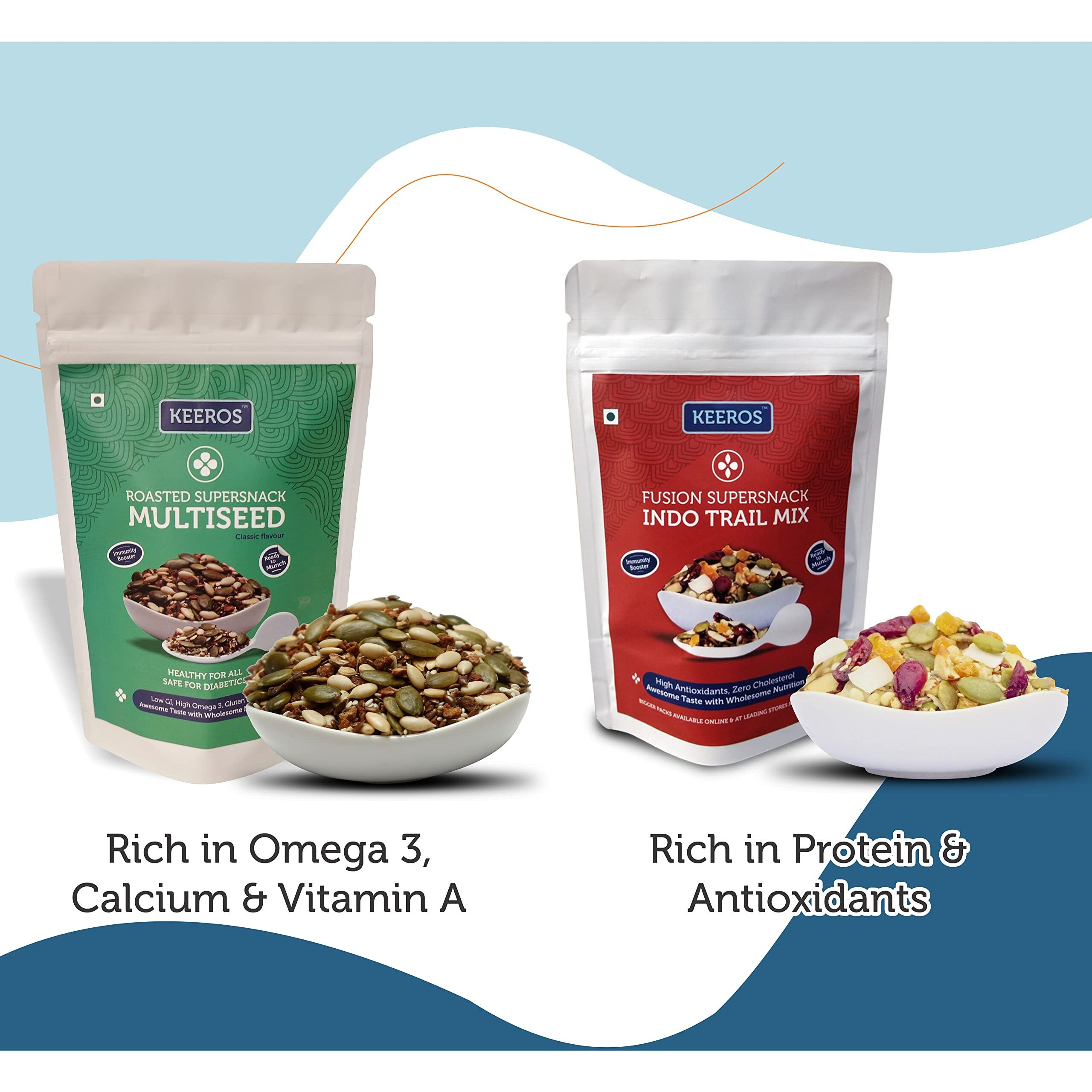 Keeros Healthy Rakhi Sweets Gift Hamper with Roli Moli Chandan Tikka Chawal Mishri |Combo of 2 varieties of Tasty & Nutritious Dry Fruits Mixed Snack Packs in a Premium Gift Hamper for Brother