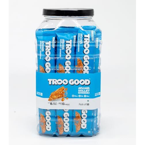 TROOGOOD Original Millet Chikki | Rich in Fibre and Protein | No Added Preservatives and Colours | Sweets | High Energy Nutrition Bars | Gajak (50 Pcs, 15g Each)