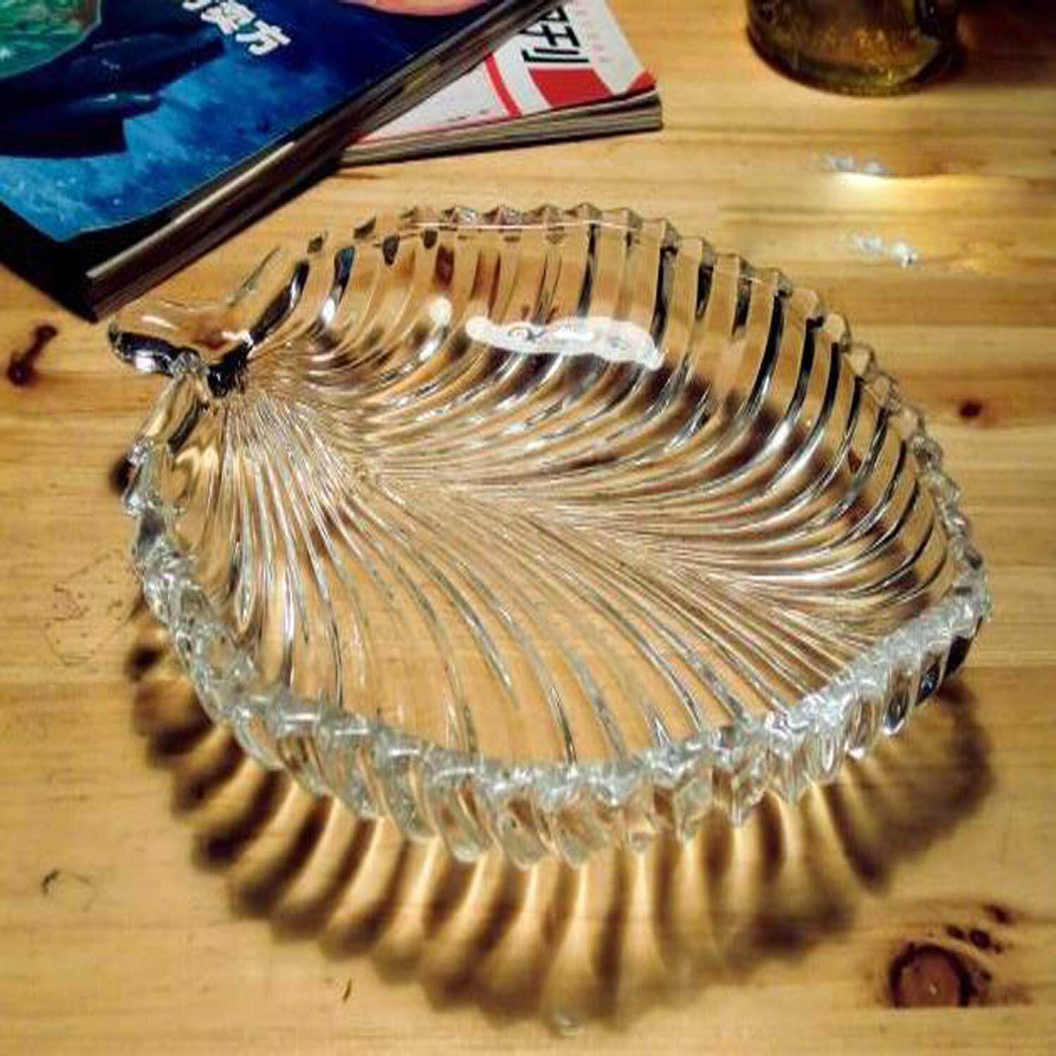 CRIYALE Leaf Shape Glass Tray Plate for Serving Dry Fruits, Snacks, Sweets, Chocolates for Home Decoration (Pack of 1)