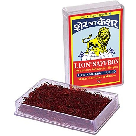 LION BRAND SAFFRON, 5g, Grade A+++ Kashmiri Mongra Saffron/Kesar for Pregnant Women, Biryani, Beauty, Cooking and Sweets (Pack of 1 (5gm))