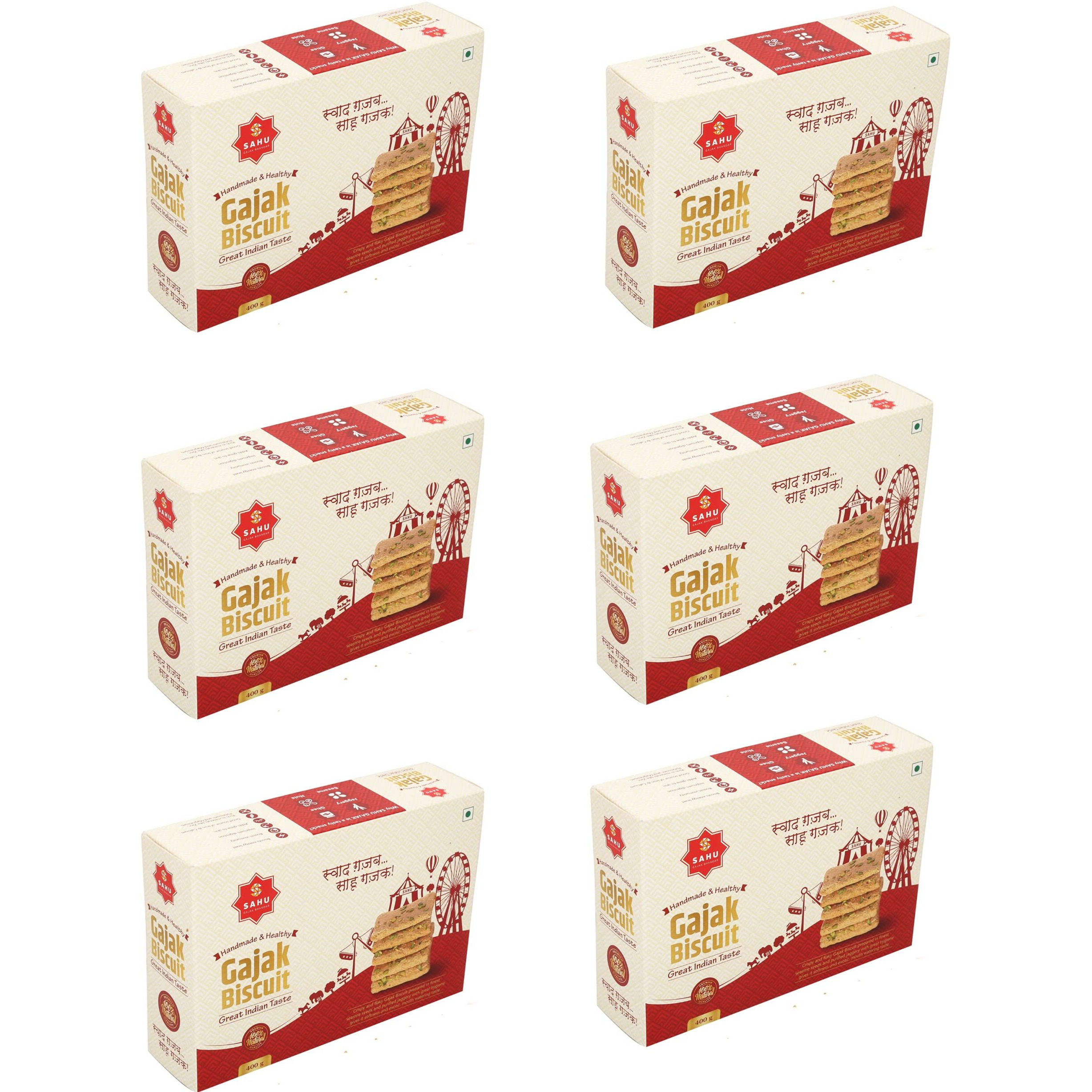 SAHU GAJAK BHANDAR Crispy & Flaky Gazak 2400 Gm |Chikki | Gachak | Gazzak | Gud Sesame Bar | Jaggery Sweets and Chikki Snacks (Pack of 6 Box Each 400 Gm)