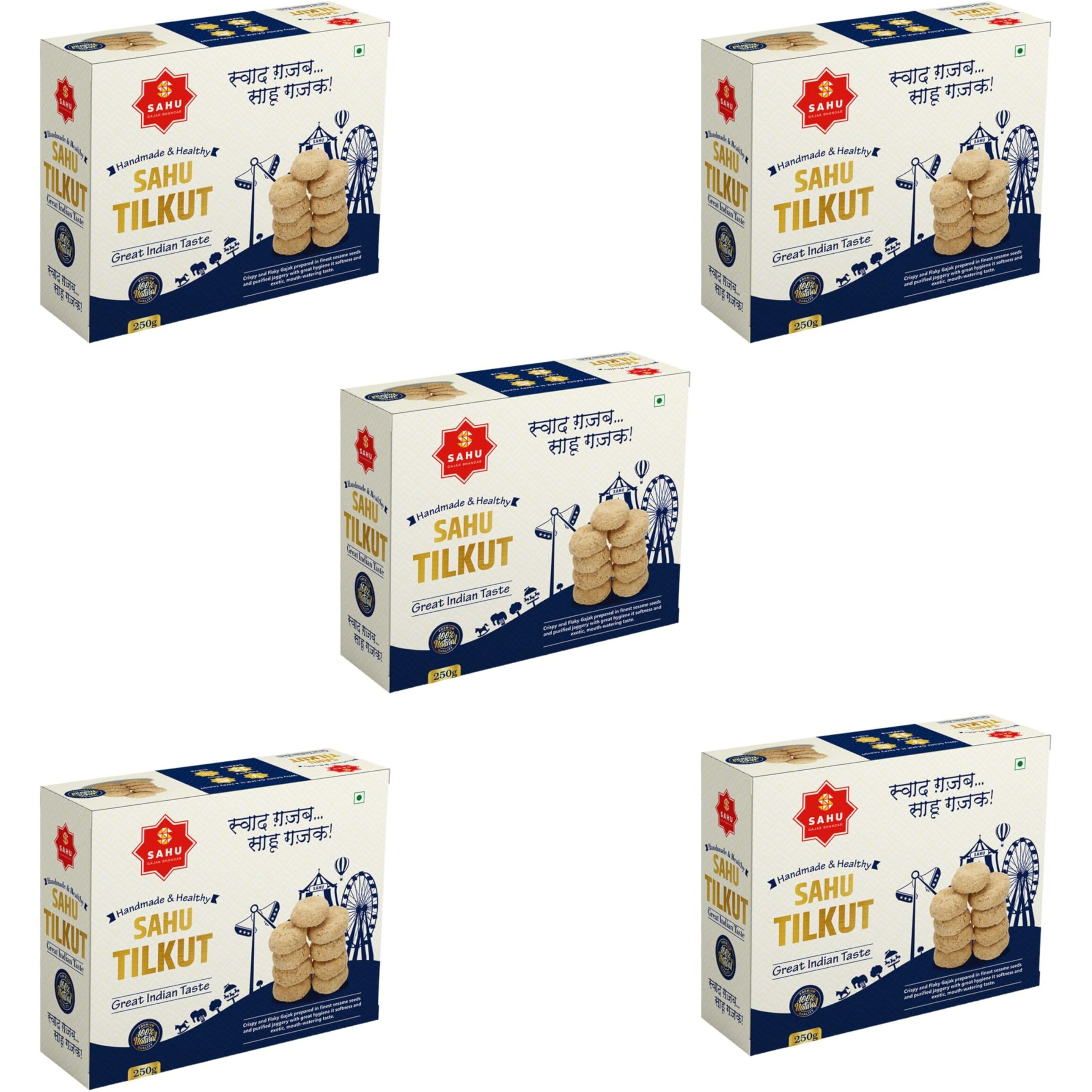 SAHU GAJAK BHANDAR Special Kutema Gajjak 250g | Tilkatri | Tilkoot | Tilkut | Gud Gazak | Sweets and Snacks | No Added Preservatives and Colours and Flavours (Pack of 5)