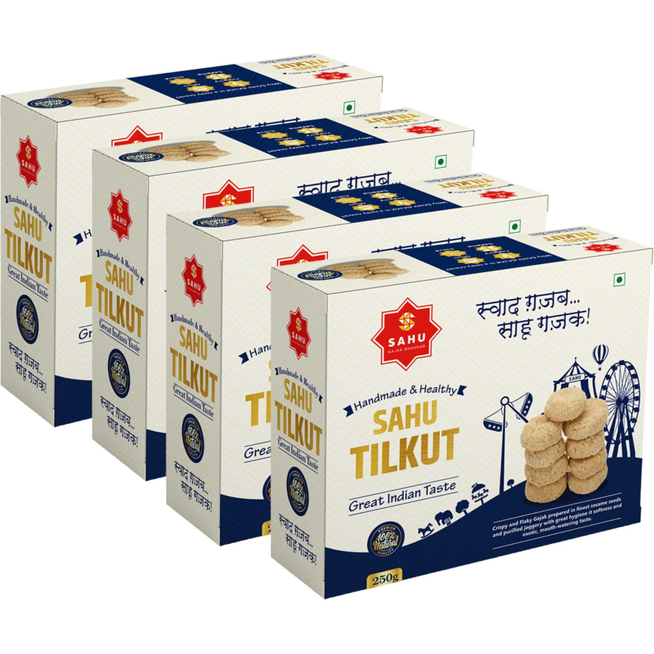 SAHU GAJAK BHANDAR Special Kutema Gajjak 250g | Tilkatri | Tilkoot | Tilkut | Gud Gazak | Sweets and Snacks | No Added Preservatives and Colours and Flavours (Pack of 4)