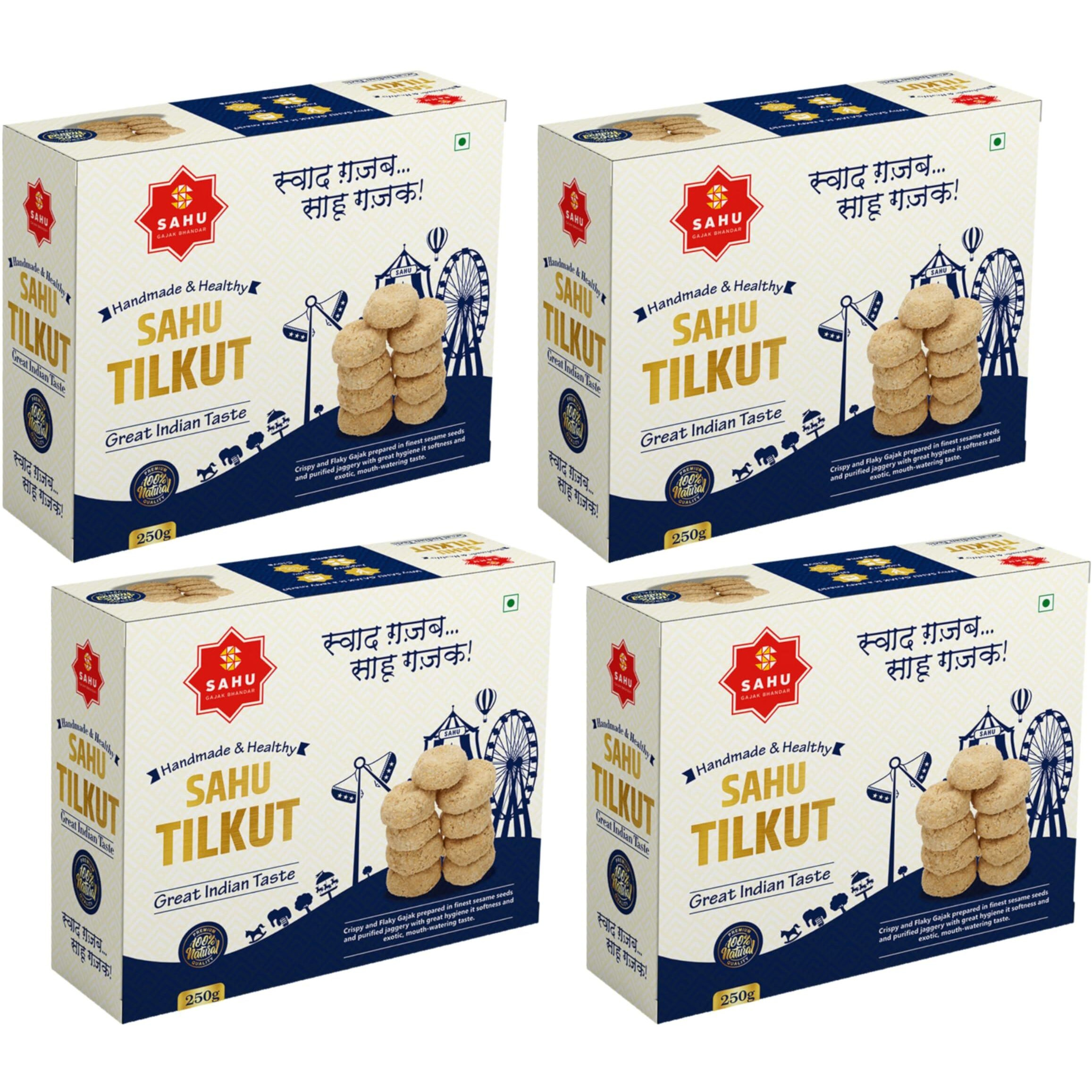 SAHU GAJAK BHANDAR Special Kutema Gajjak 250g | Tilkatri | Tilkoot | Tilkut | Gud Gazak | Sweets and Snacks | No Added Preservatives and Colours and Flavours (Pack of 4)