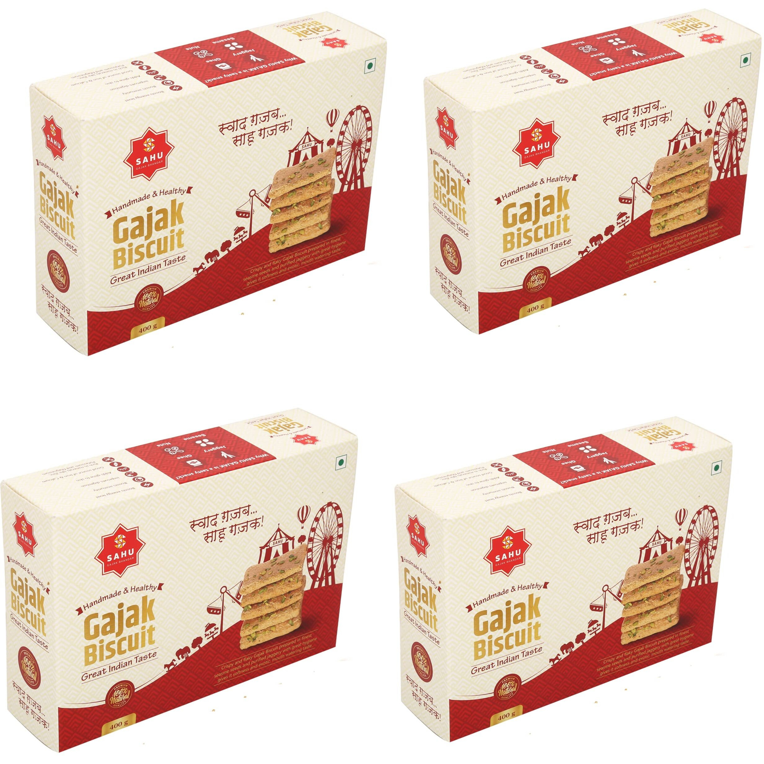 SAHU GAJAK BHANDAR Crispy & Flaky Khasta Gajjak 400 Gm | Sesame Chikki | Gazak | Gachak | Gazzak | Jaggery Bar | Sweets And Chikki Snacks (Pack Of 4 Box)