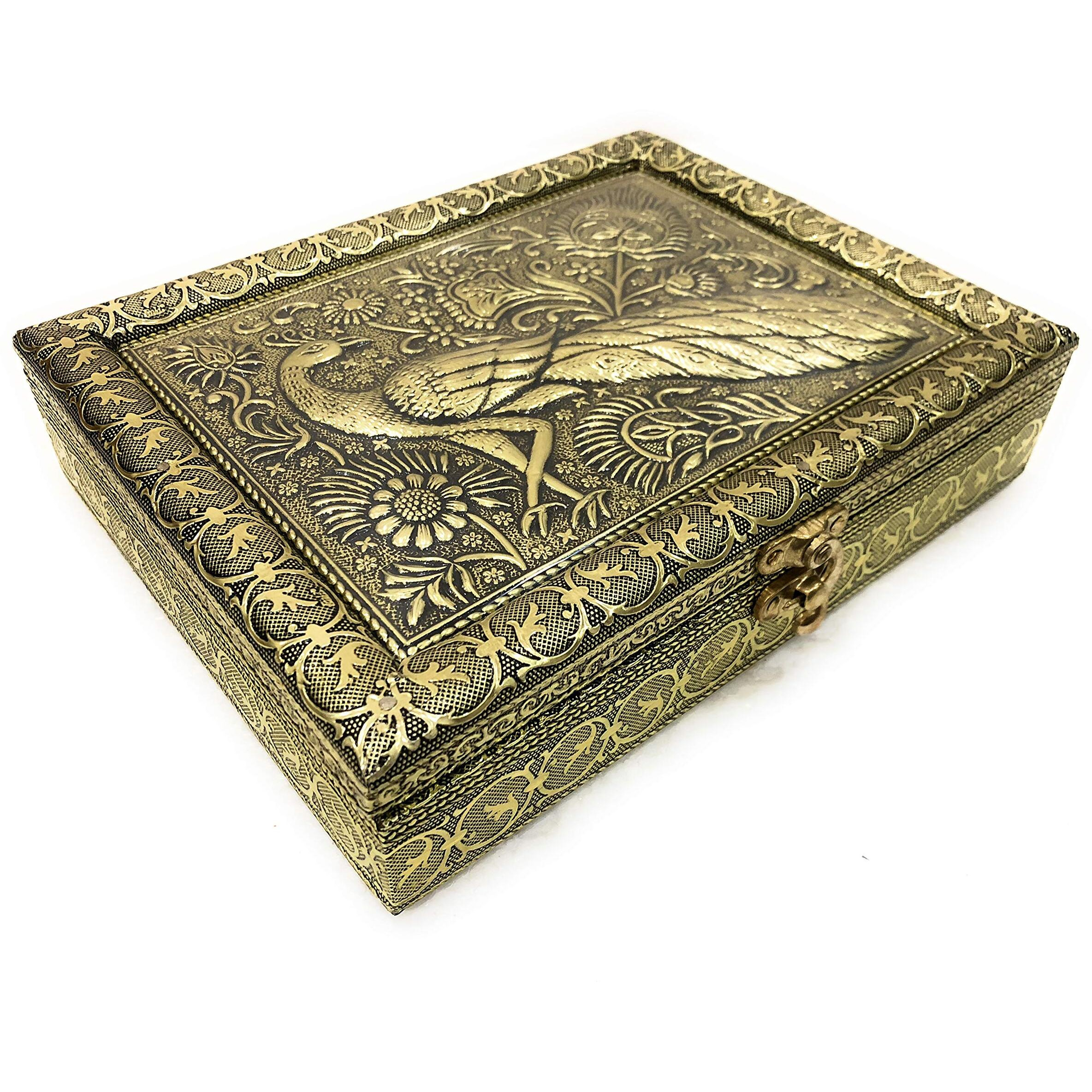 ROXA Decorative Empty Dry Fruit Box/Wooden Dry Fruit Box/Sweets Box/Oxidized Dry Fruit Box/Gift Box/Mukhwash Box, Sopari Box (4 Section Box) (Rajwadi Maroon)