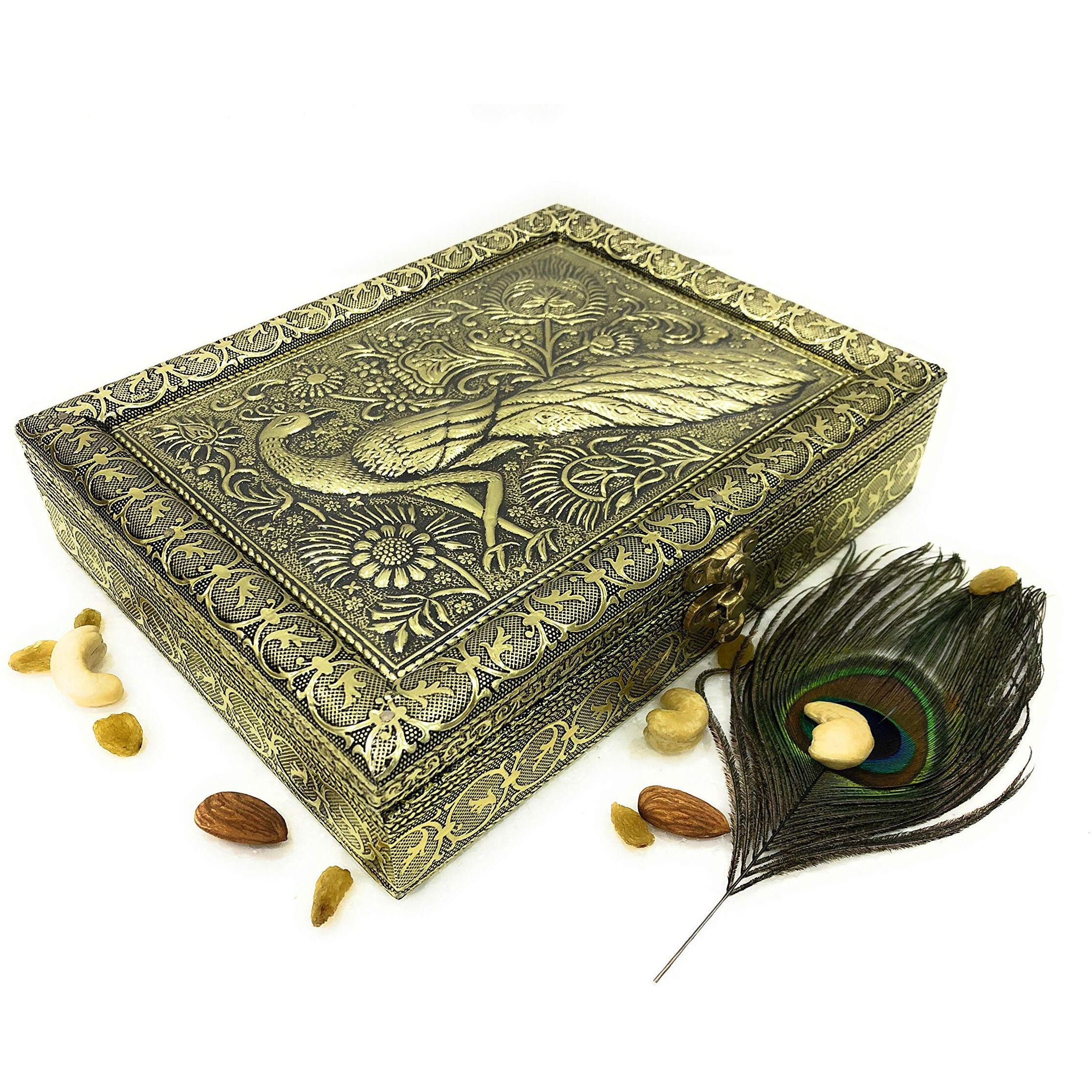 ROXA Decorative Empty Dry Fruit Box/Wooden Dry Fruit Box/Sweets Box/Oxidized Dry Fruit Box/Gift Box/Mukhwash Box, Sopari Box (4 Section Box) (Rajwadi Maroon)