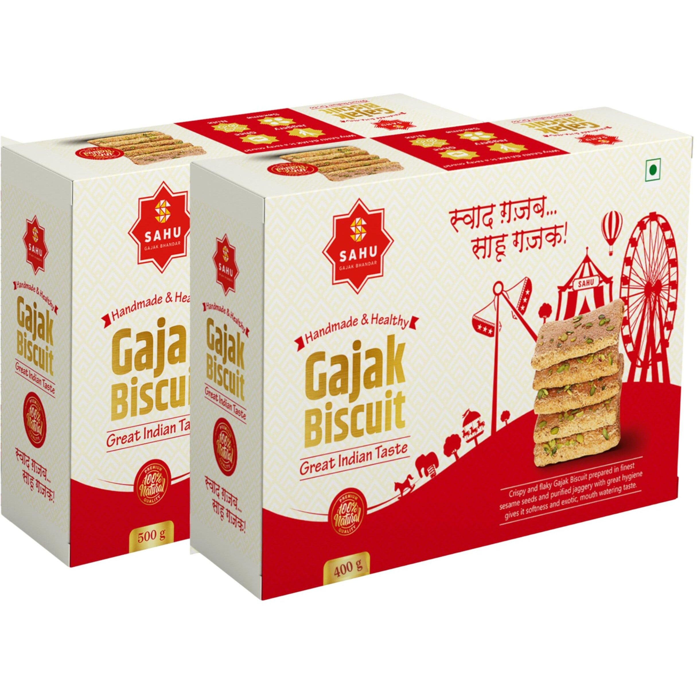 SAHU GAJAK BHANDAR Premium Khasta Gud (Jaggery) Gazak Patti 900 Gm (2 Box 500g And 400g) Winter Special | Sesame Bar | Til Wali Gajjak | Ghachak | Tilkut | Kutema Gazzak | Chikki Sweets