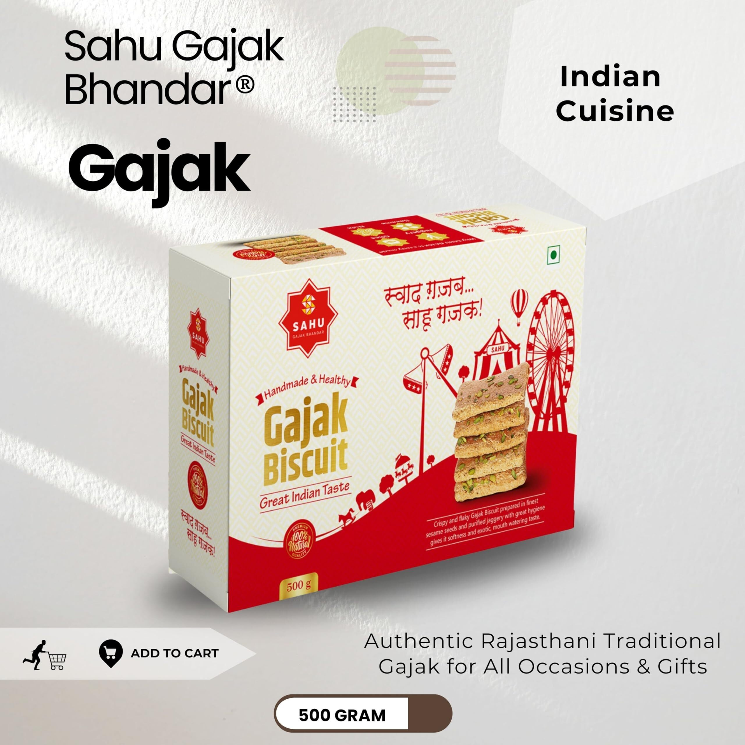 SAHU GAJAK BHANDAR Premium Khasta Gud (Jaggery) Gazak Patti 900 Gm (2 Box 500g And 400g) Winter Special | Sesame Bar | Til Wali Gajjak | Ghachak | Tilkut | Kutema Gazzak | Chikki Sweets