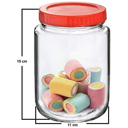 Feelopie Aahar Jar with Red Lid for Lentils, Food, Pickles, Spices, Sweets, Snacks, Rice, Kitchen Storage (1 KG, Set Of 2)
