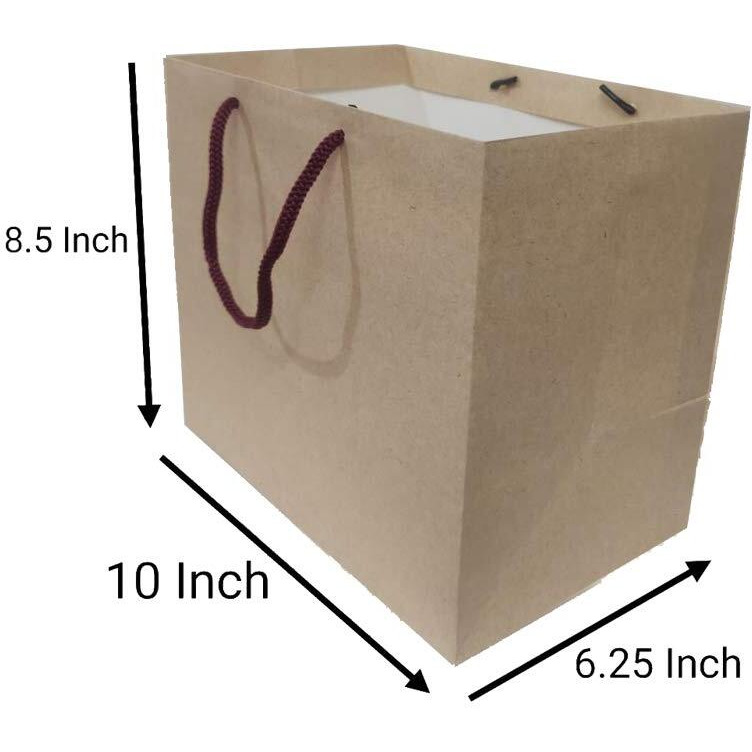 Flute Cubes Presents 4 Container Food Parcel/Mithai/Sweets - Brown Eco Friendly Gift Paper Bag, (Size 10 x 8.5 x 6.25 - inch) Pack of 10