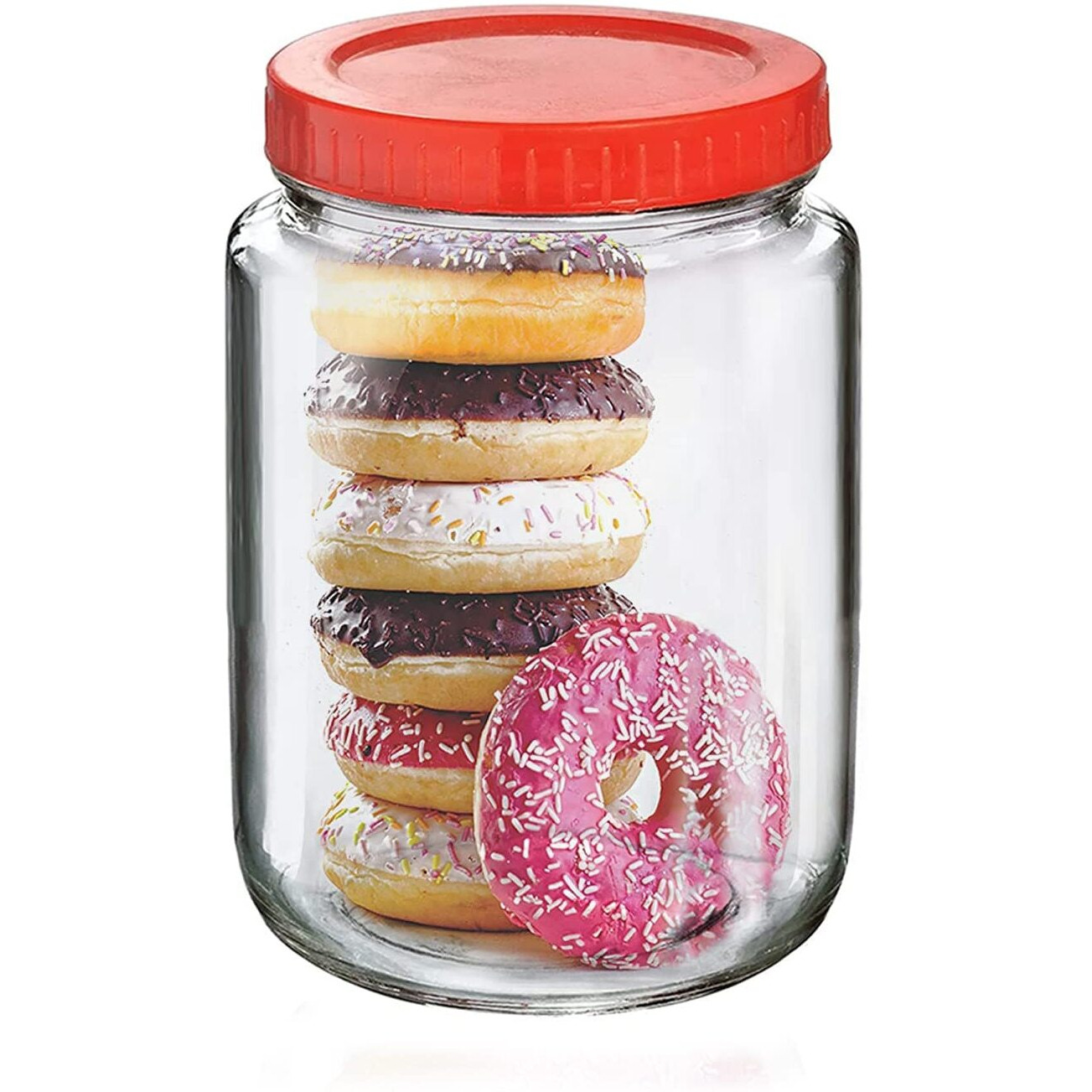 Feelopie Aahar Jar with Red Lid for Lentils, Food, Pickles, Spices, Sweets, Snacks, Rice, Kitchen Storage (1 KG, Set Of 4)