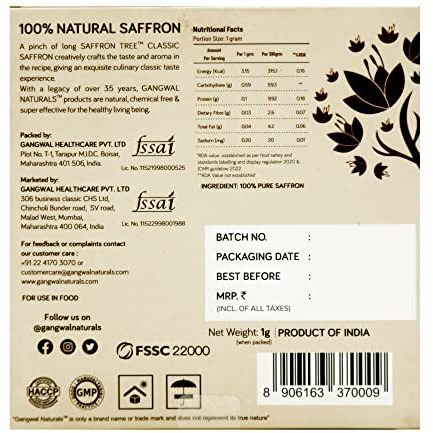 Saffron Tree Classic Original Kesar Saffron | 100% Pure Saffron | Long Kesar Threads | Suitable For Pregnant Women, Food Aroma, Sweets, Beverages, Medicinal, Pooja, Beauty and Gifting | 1g