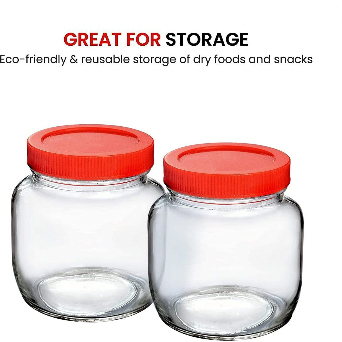 Feelopie Aahar Jar with Red Lid for Lentils, Food, Pickles, Spices, Sweets, Snacks, Rice, Kitchen Storage (250ml, Set Of 4)