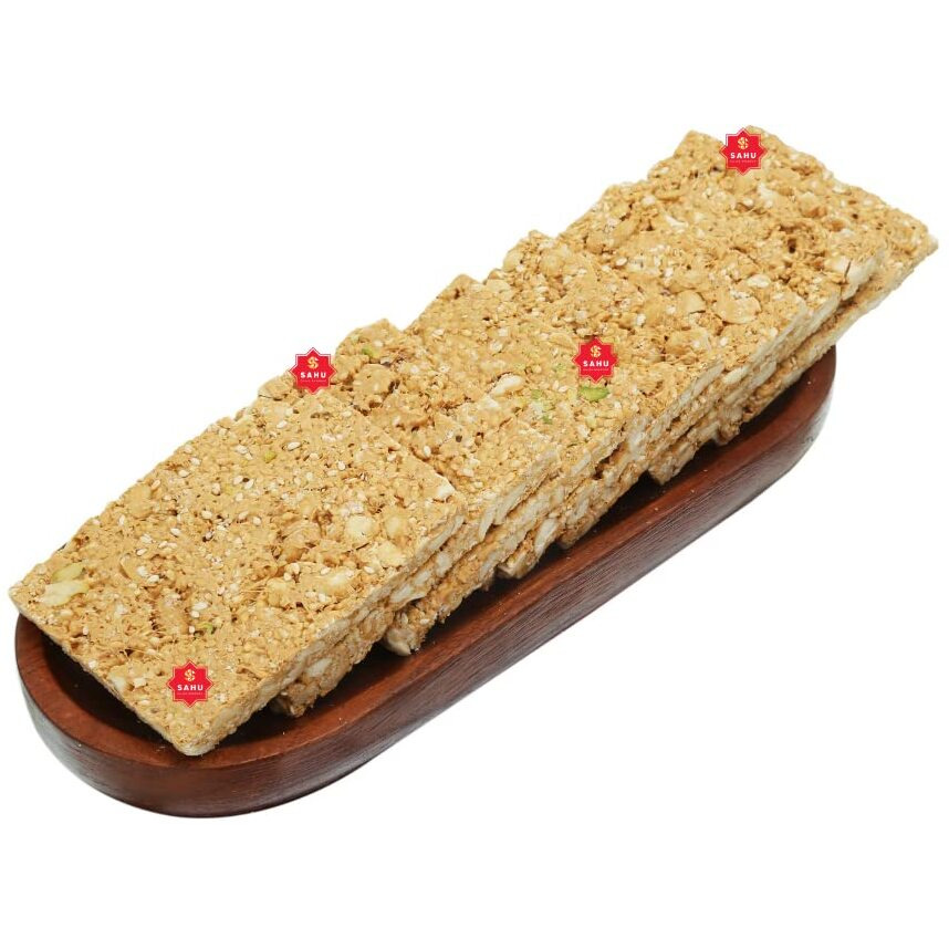 SAHU GAJAK BHANDAR Sesame Peanut Chikki Bar | No Added Preservatives And Colours | Jaggery Snacks | Til Ground Nut Ki Chikkis | Indian Sweets And Snacks (Pack Of 3), 600 grams