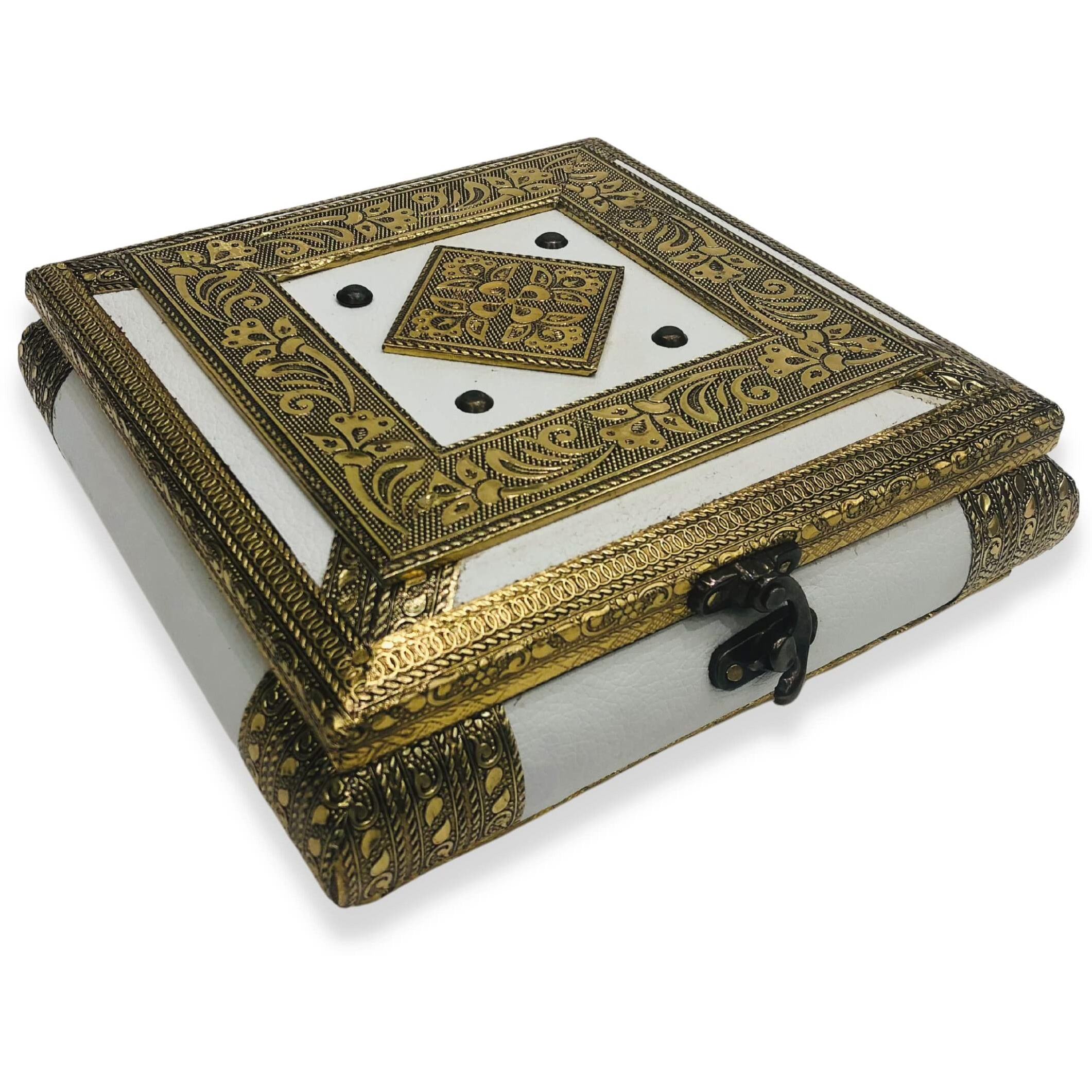 ROXA Decorative Empty Dry Fruit Box/Wooden Dry Fruit Box/Sweets Box/Oxidized Dry Fruit Box/Gift Box/Mukhwash Box, Sopari Box (4 Section Box) (Rajwadi White)