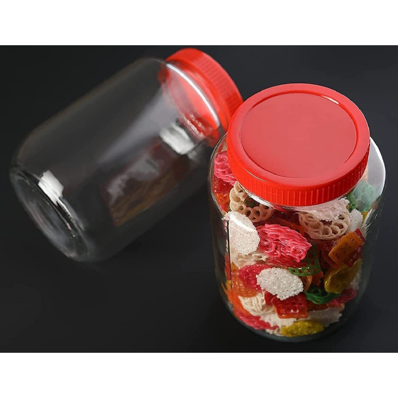 Feelopie Aahar Jar with Red Lid for Lentils, Food, Pickles, Spices, Sweets, Snacks, Rice, Kitchen Storage (2 KG, Set Of 2)